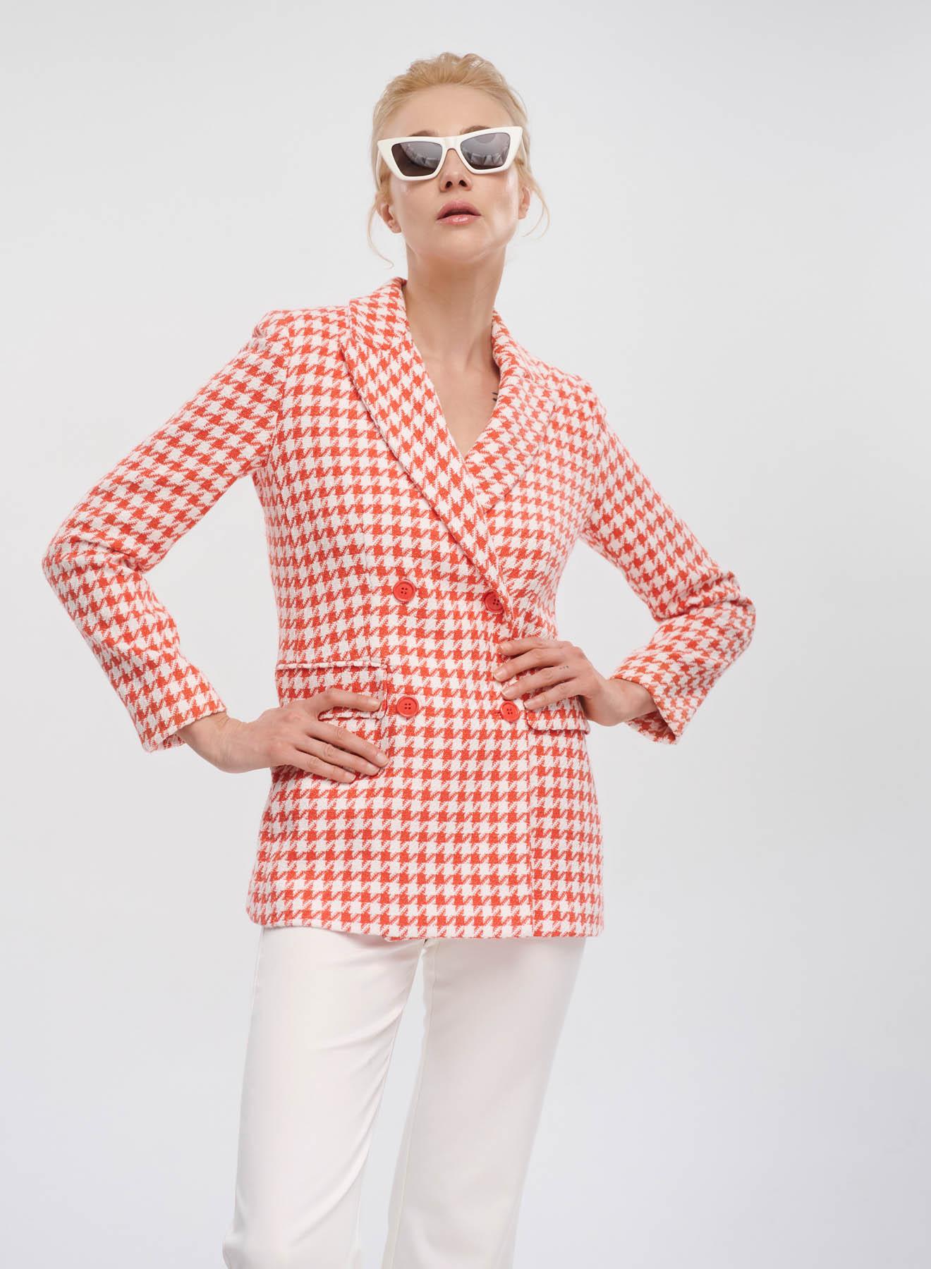 Orange-White double breasted Blazer Pie De Poule Emme Marella - 3