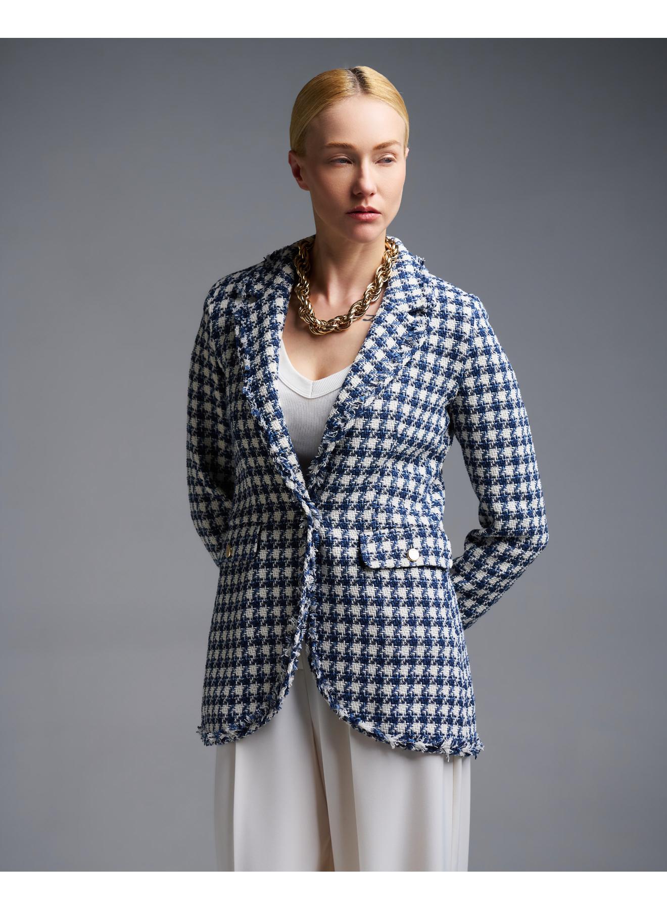 Ecru-Blue plaid tweed single buttoned Jacket Emme Marella - 1