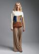 Ecru-Camel-Brown Sweater with round neckline and with decorative patches Jean Louis Francoise-5