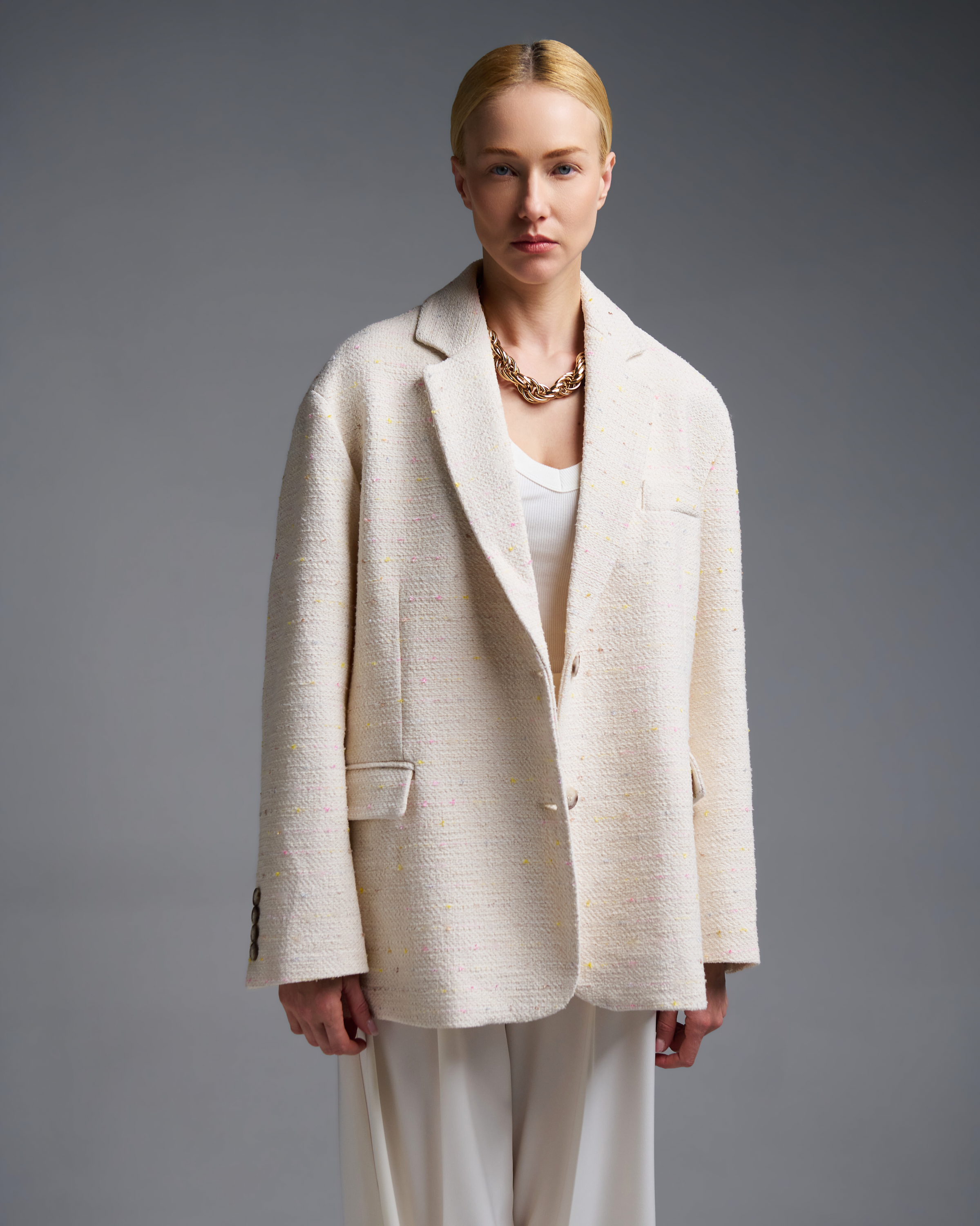 Εκρού tweed oversized Σακάκι Vicolo - 1