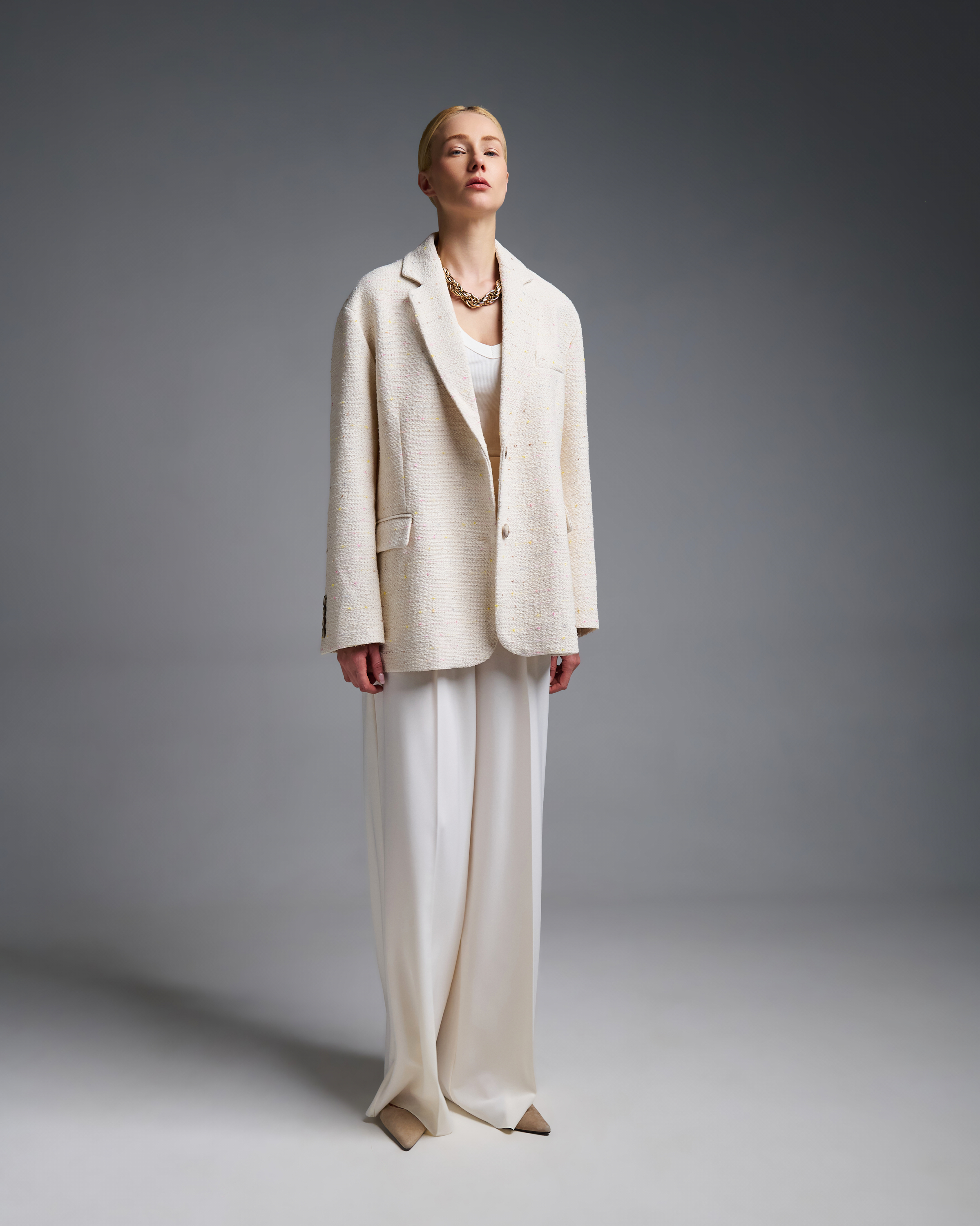 Εκρού tweed oversized Σακάκι Vicolo - 2