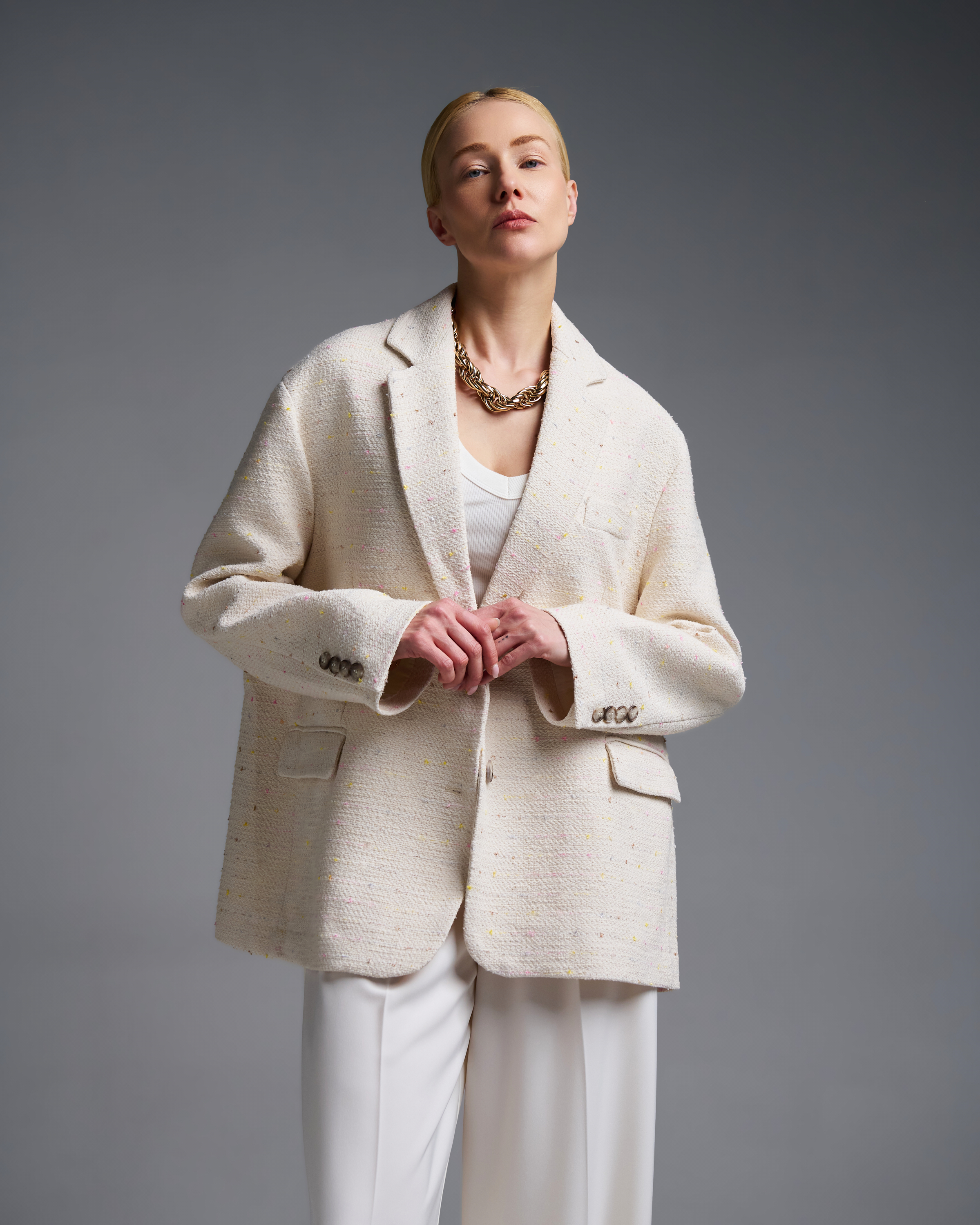 Εκρού tweed oversized Σακάκι Vicolo - 0