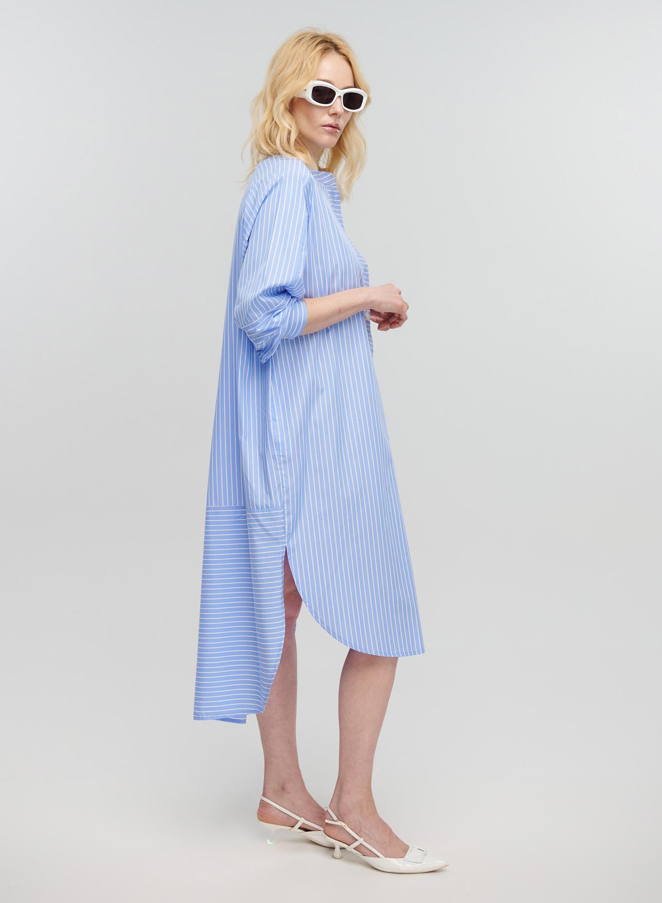 Light Blue-White asymmetrical Dress with stripes Milla - 2