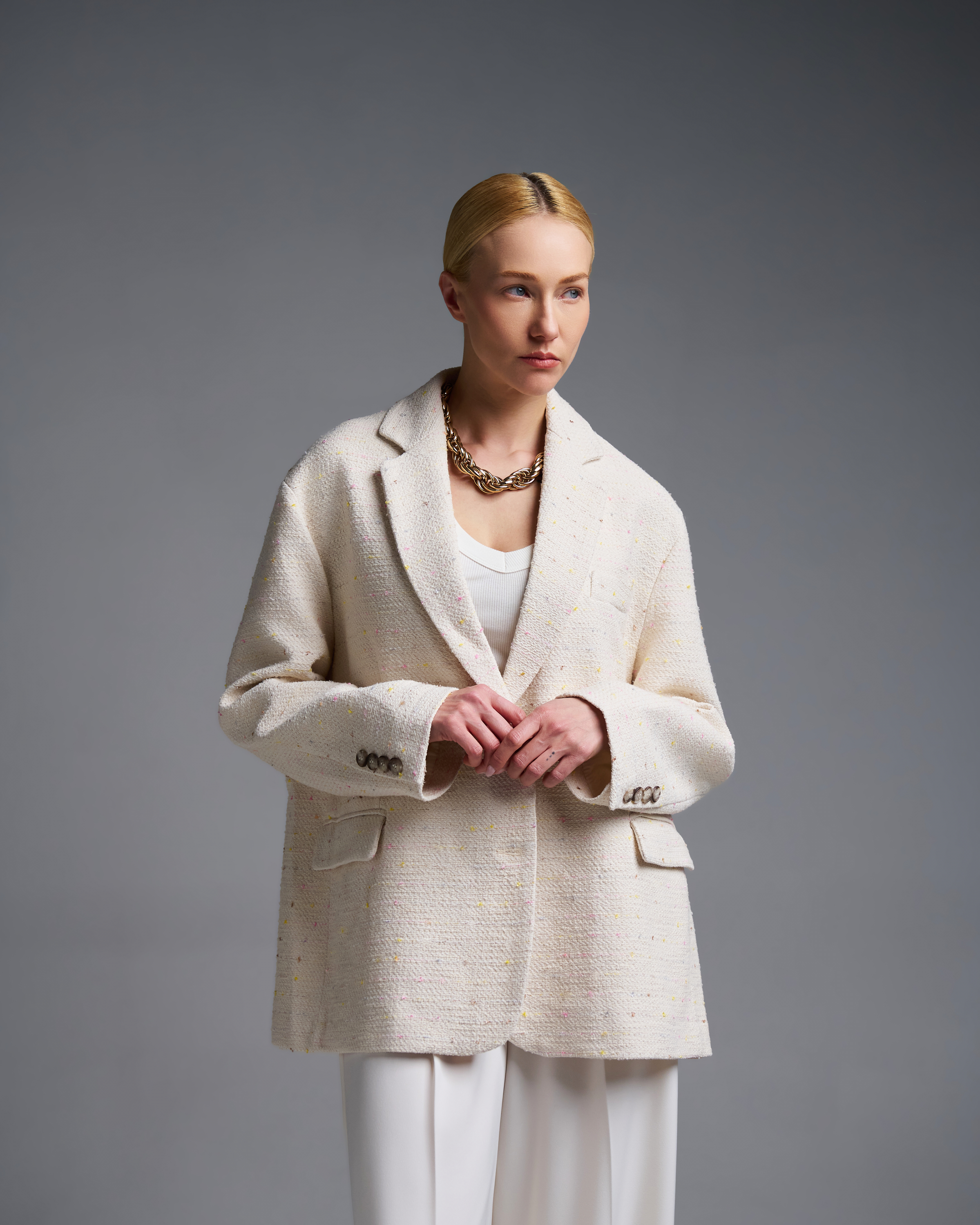 Εκρού tweed oversized Σακάκι Vicolo - 3