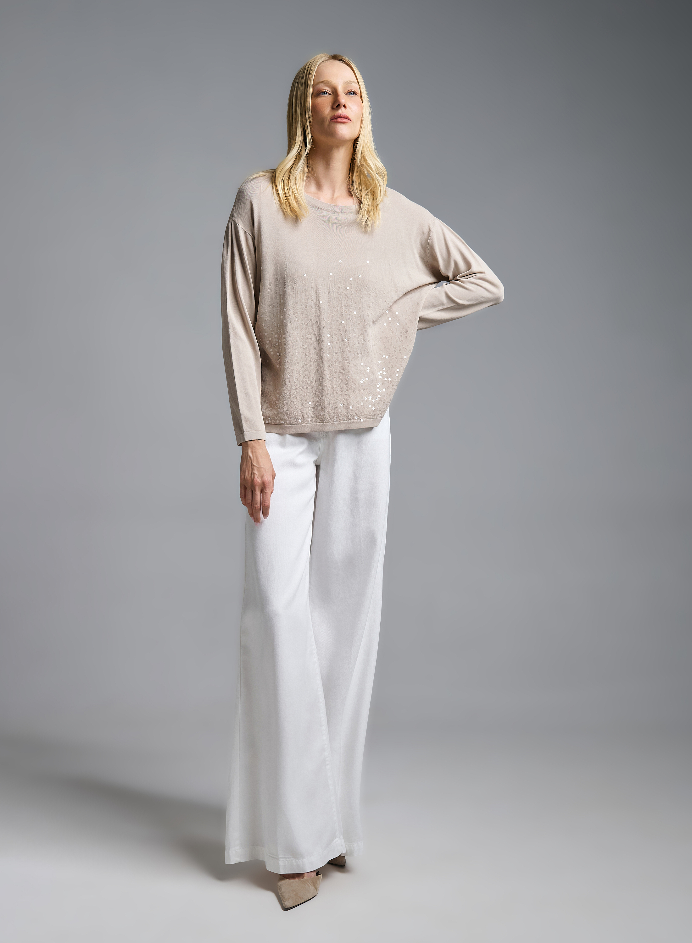 Beige knitted Blouse with long sleeves and with sequins Valentina Milano - 1