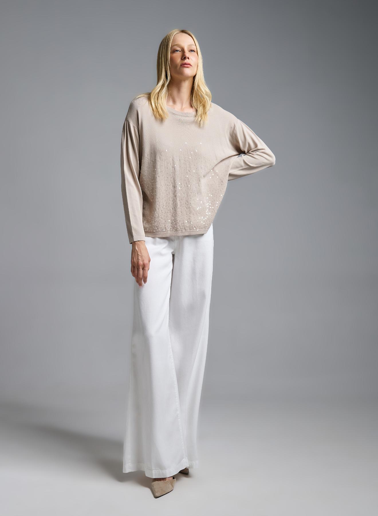 Beige knitted Blouse with long sleeves and with sequins Valentina Milano - 2