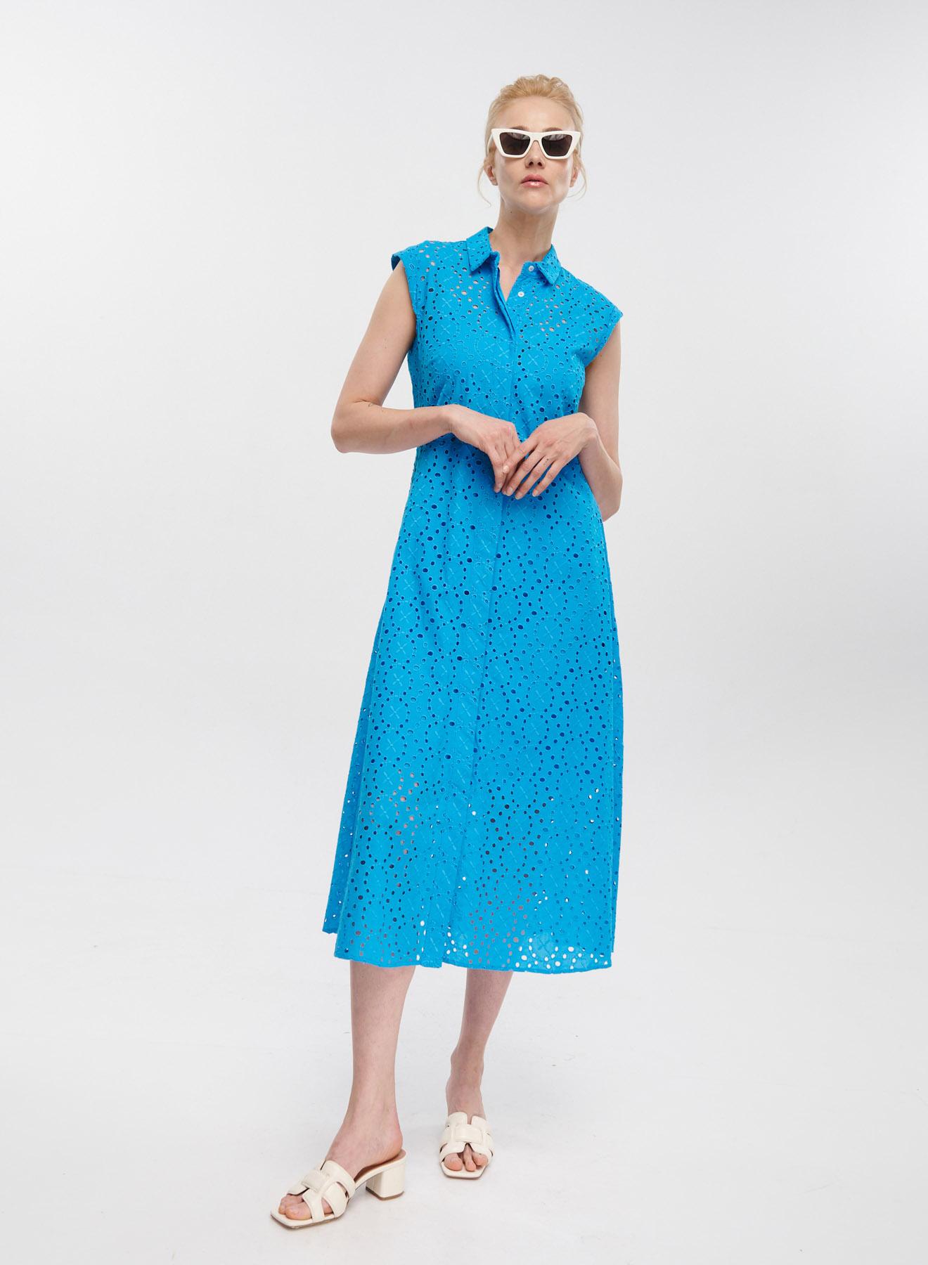 Turquoise sleveeless chemisier, Broderie Dress Emme Marella - 2