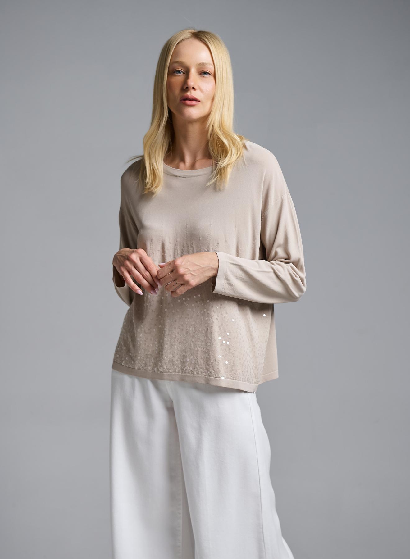 Beige knitted Blouse with long sleeves and with sequins Valentina Milano - 1