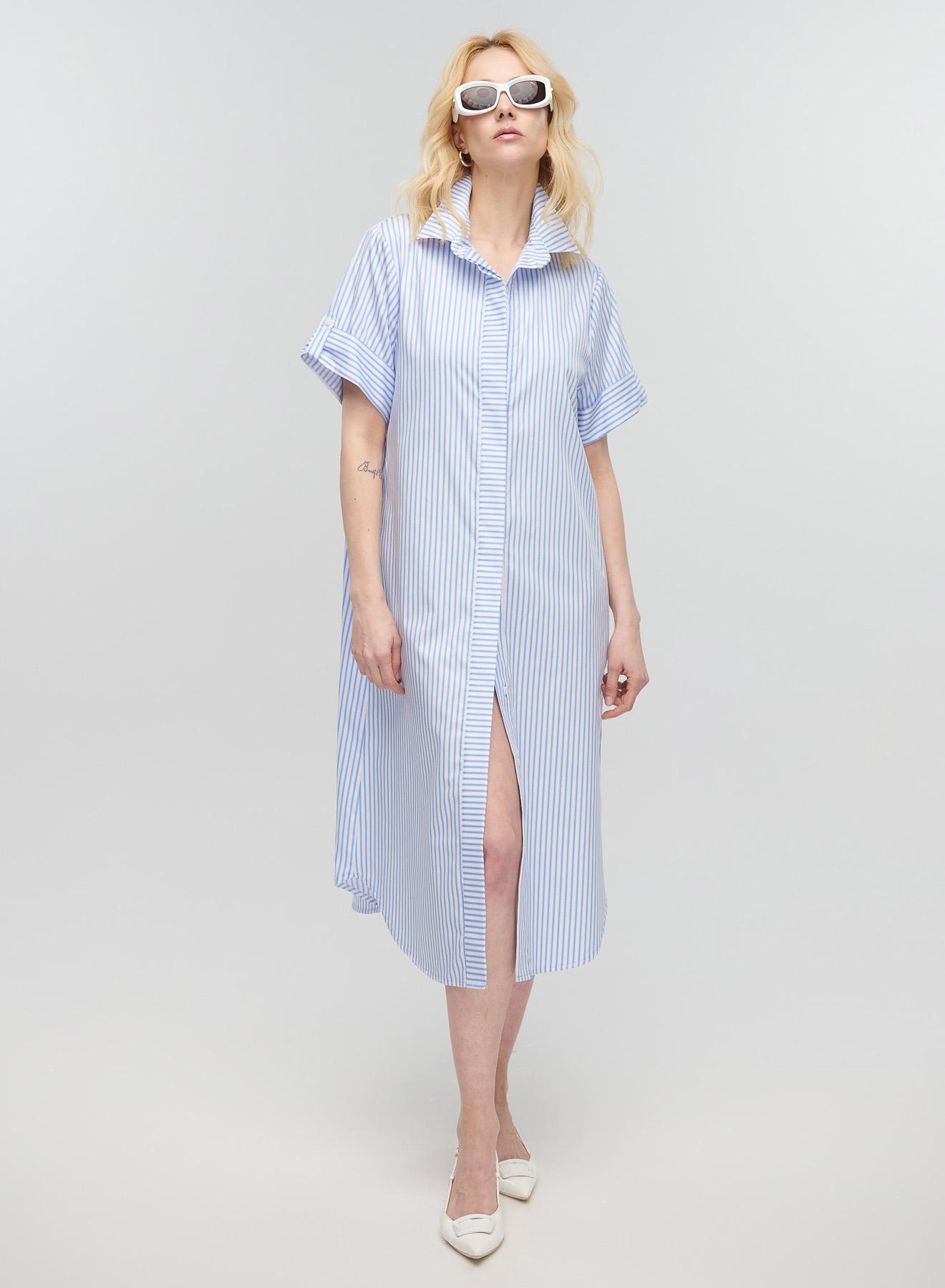 Γαλάζιο-Λευκό Φόρεμα σεμιζιέ με ρίγες και ζώνη Milla - 1