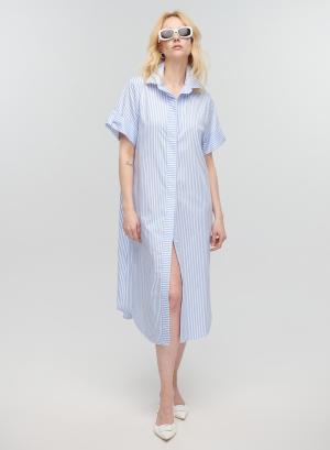 Γαλάζιο-Λευκό Φόρεμα σεμιζιέ με ρίγες και ζώνη Milla - 31258