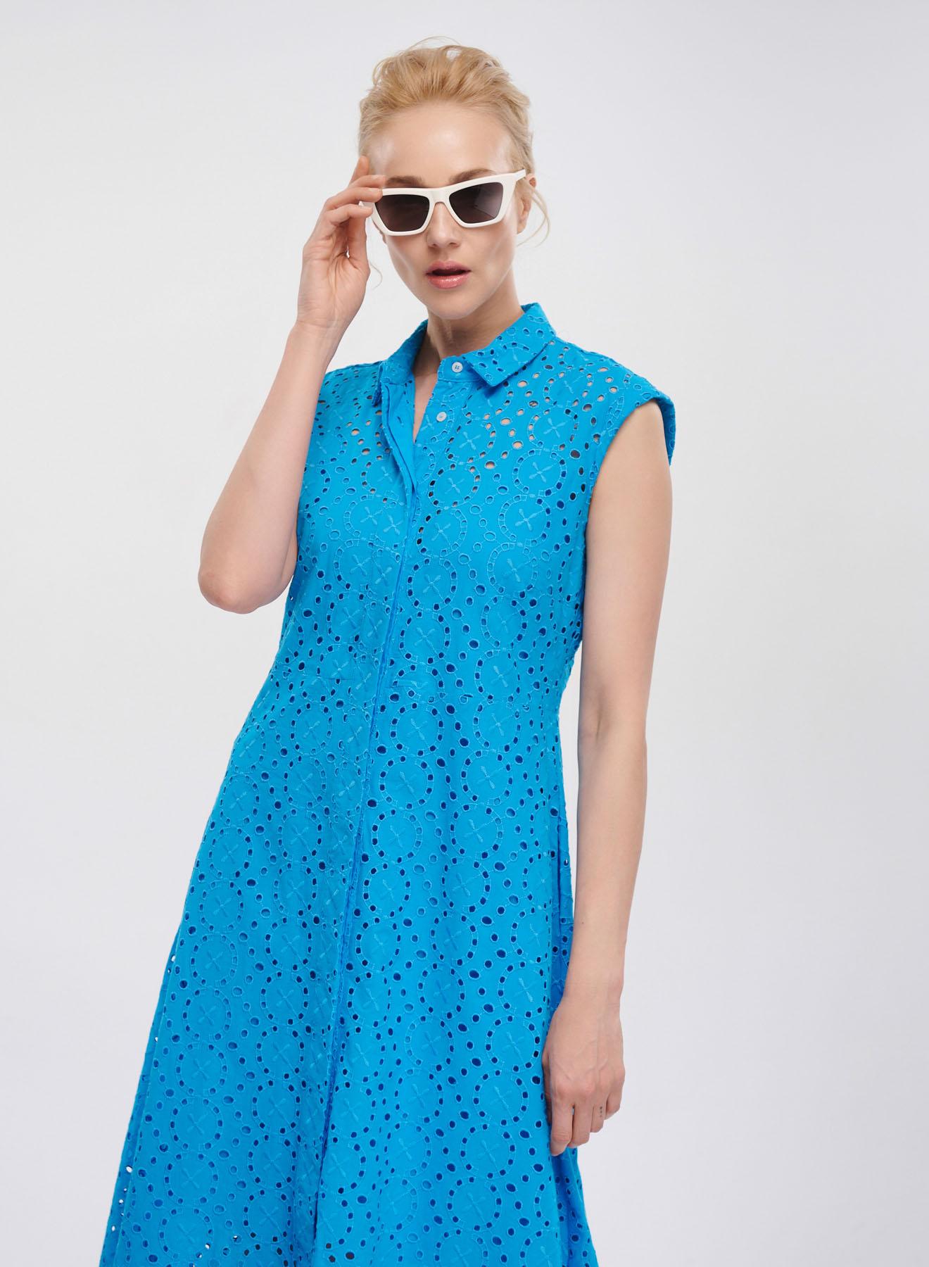 Turquoise sleveeless chemisier, Broderie Dress Emme Marella - 3