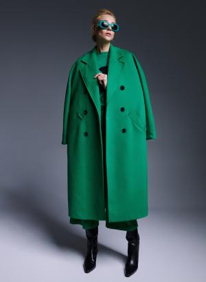 Long oversized solid-colour double-breasted coat with belt - 25373