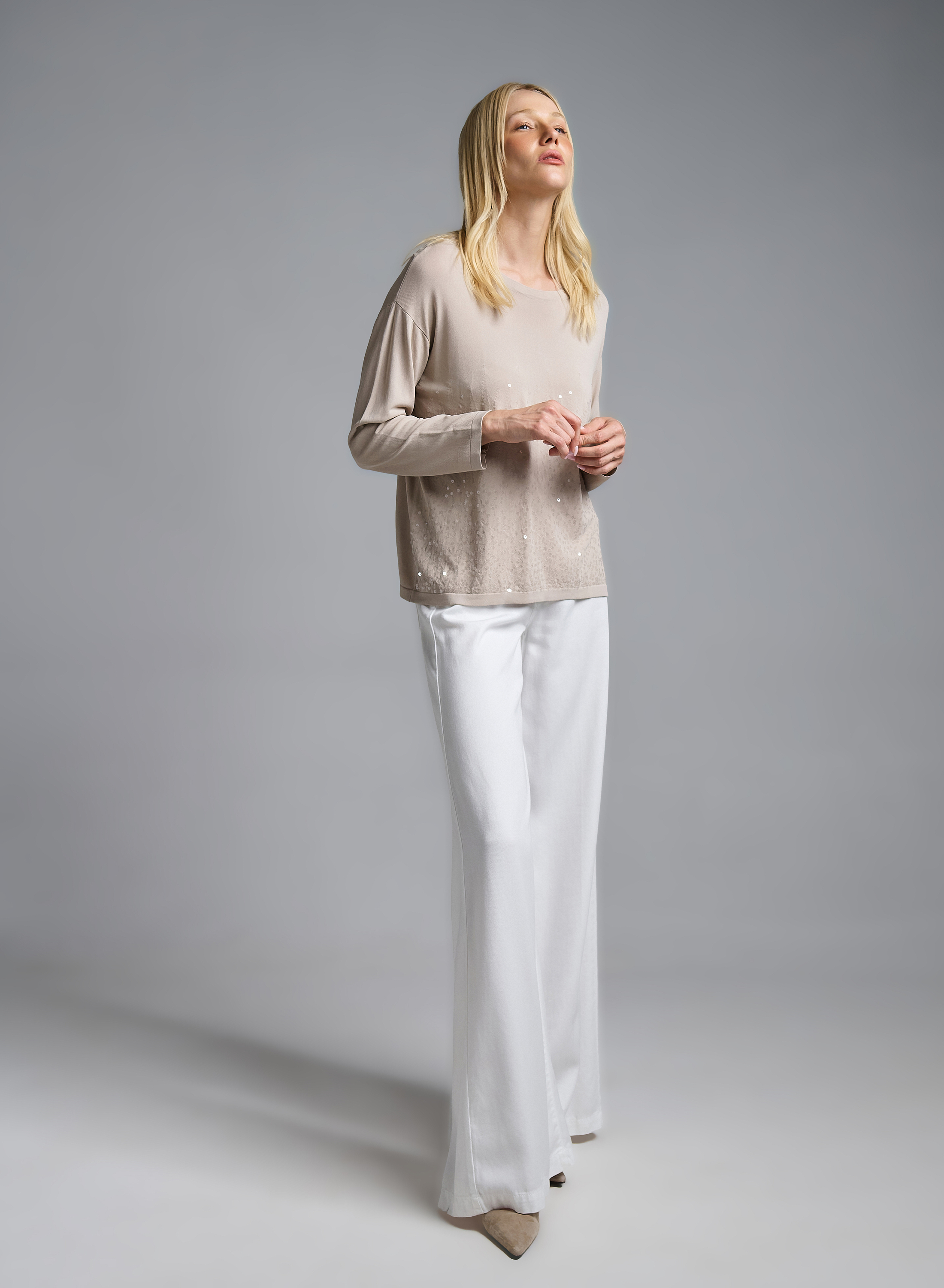 Beige knitted Blouse with long sleeves and with sequins Valentina Milano - 2