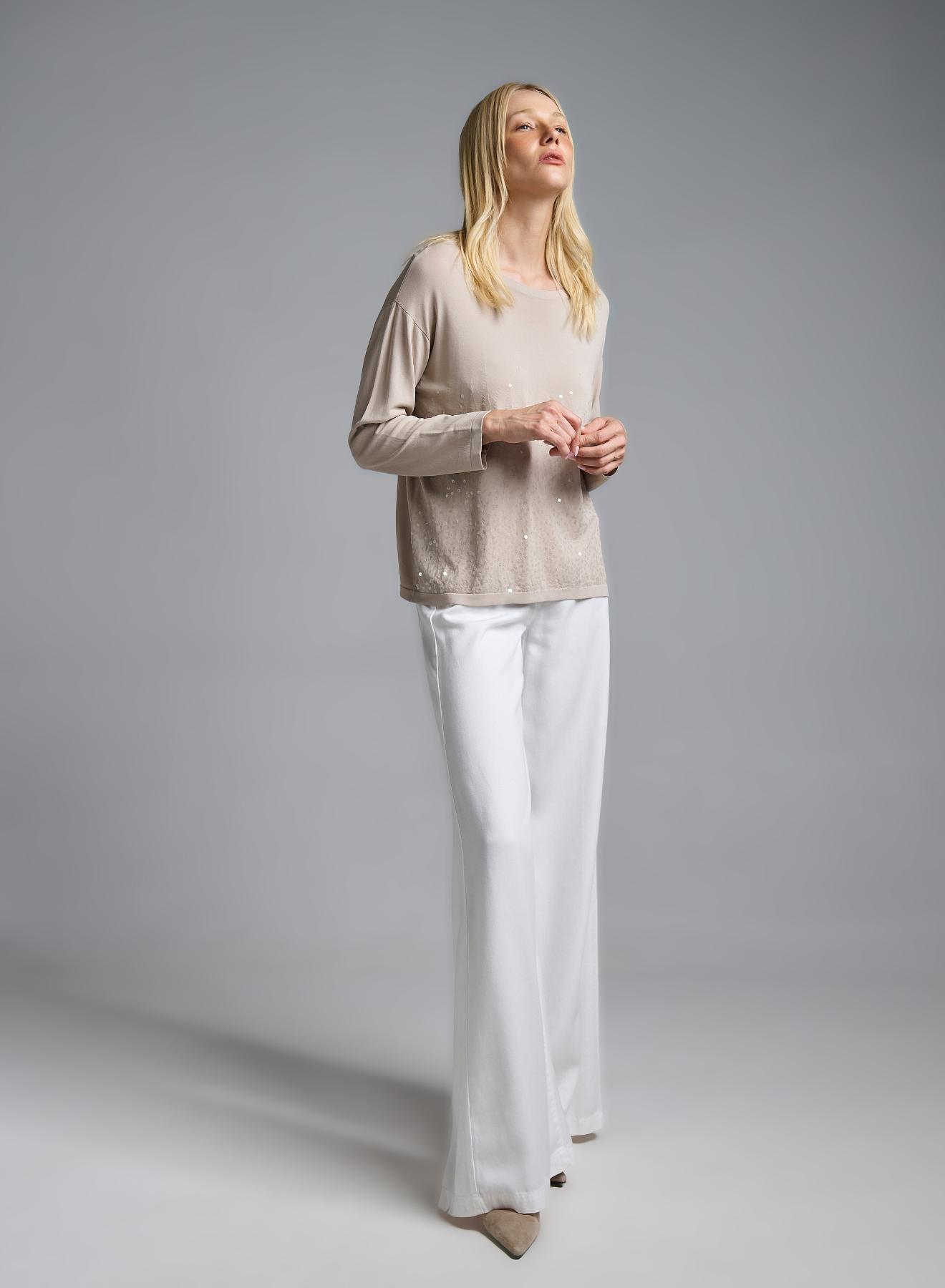 Beige knitted Blouse with long sleeves and with sequins Valentina Milano - 3