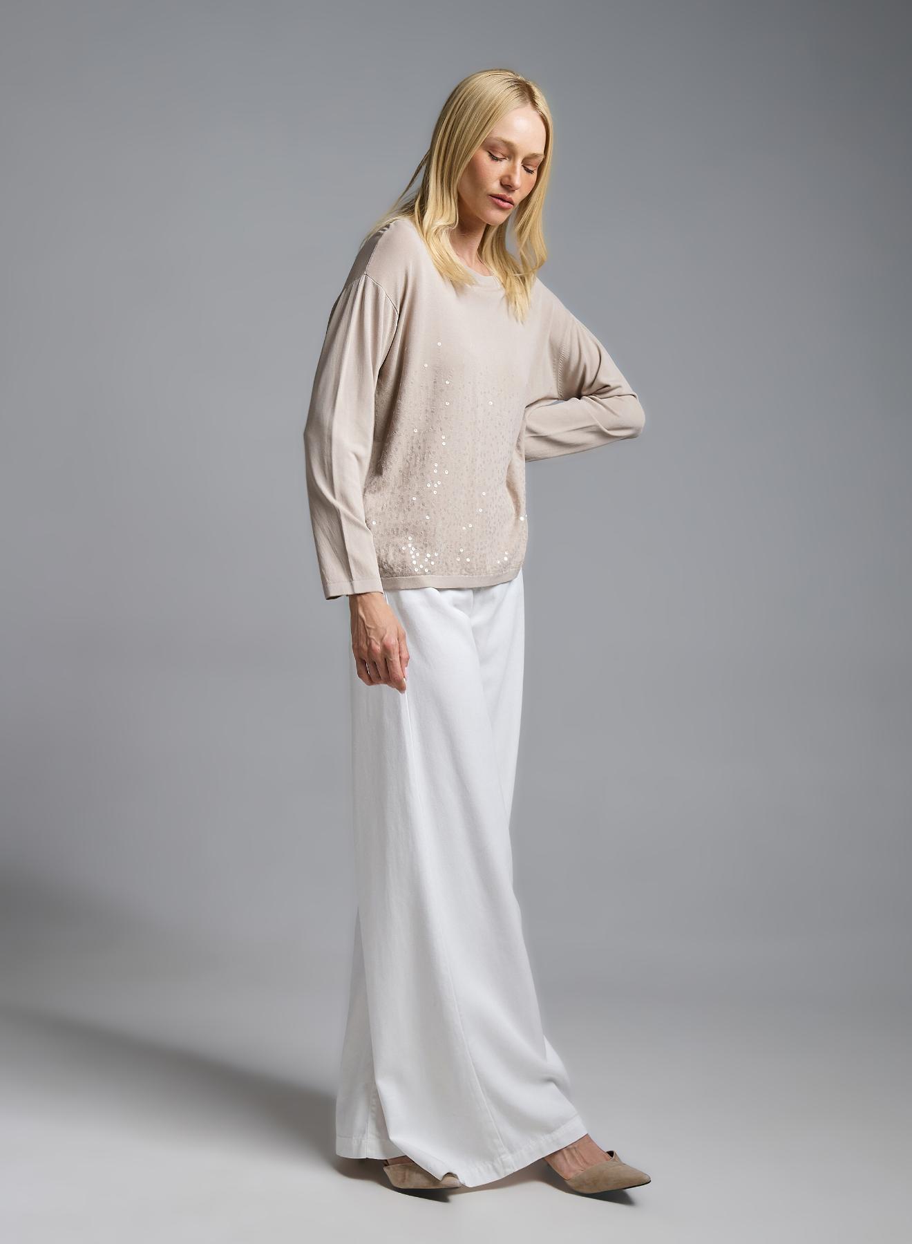 Beige knitted Blouse with long sleeves and with sequins Valentina Milano - 5