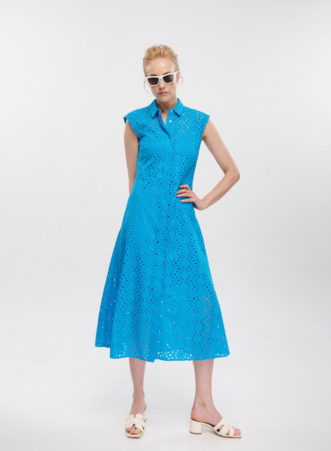 Turquoise sleveeless chemisier, Broderie Dress Emme Marella - 1