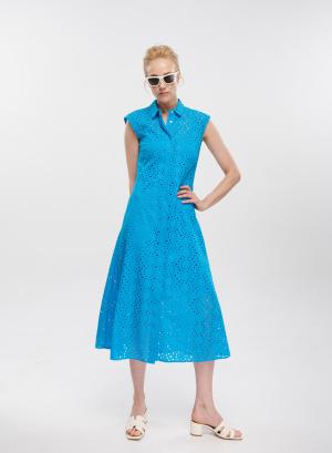 Turquoise sleveeless chemisier, Broderie Dress Emme Marella - 33472