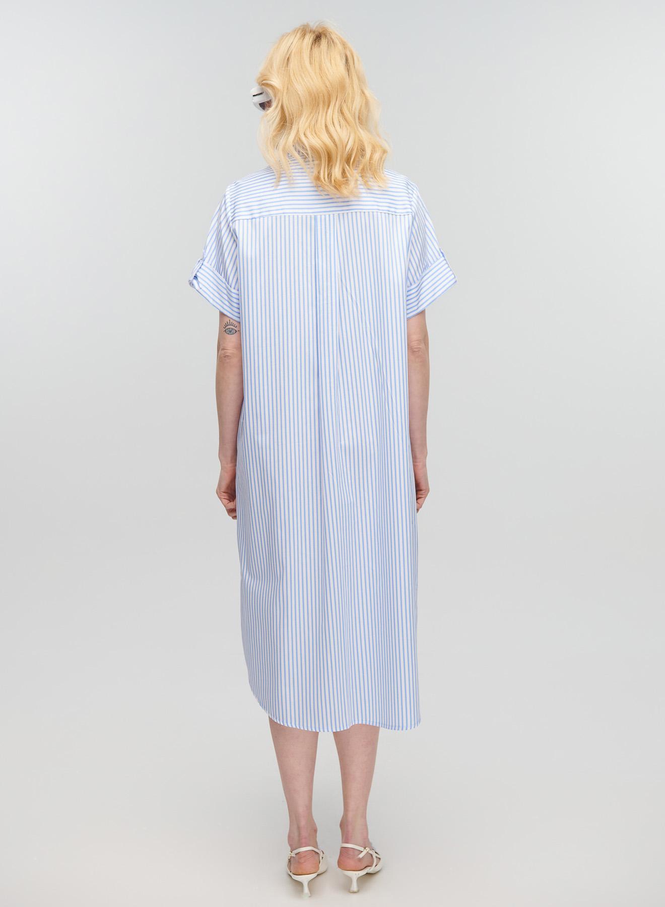 Γαλάζιο-Λευκό Φόρεμα σεμιζιέ με ρίγες και ζώνη Milla - 3