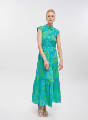 Πράσινο-Τυρκουάζ αμάνικο, βαμβακερό σεμιζιέ Φόρεμα Emme Marella - 33486