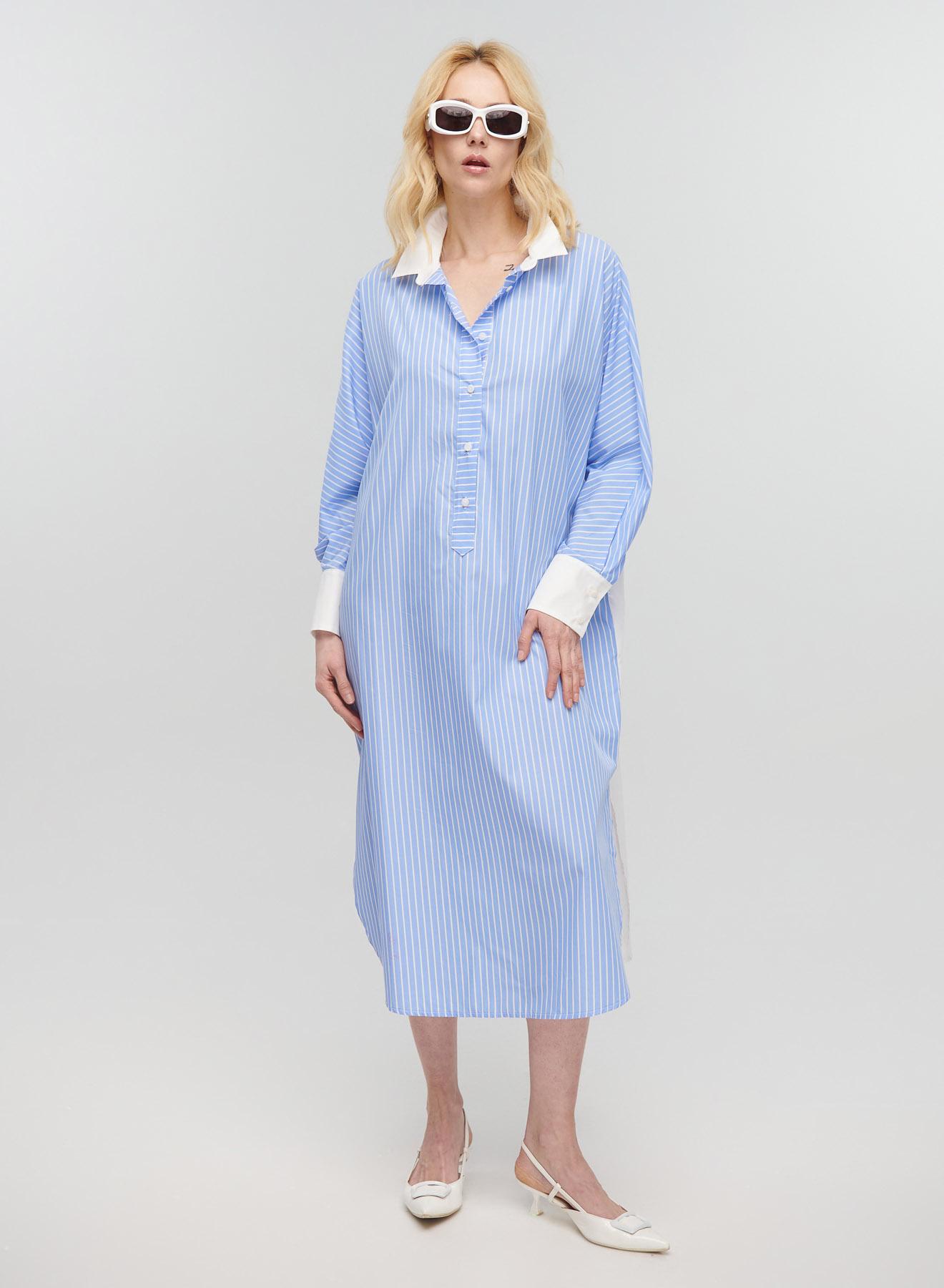 Light Blue-White asymmetrical Dress with stripes Milla - 1