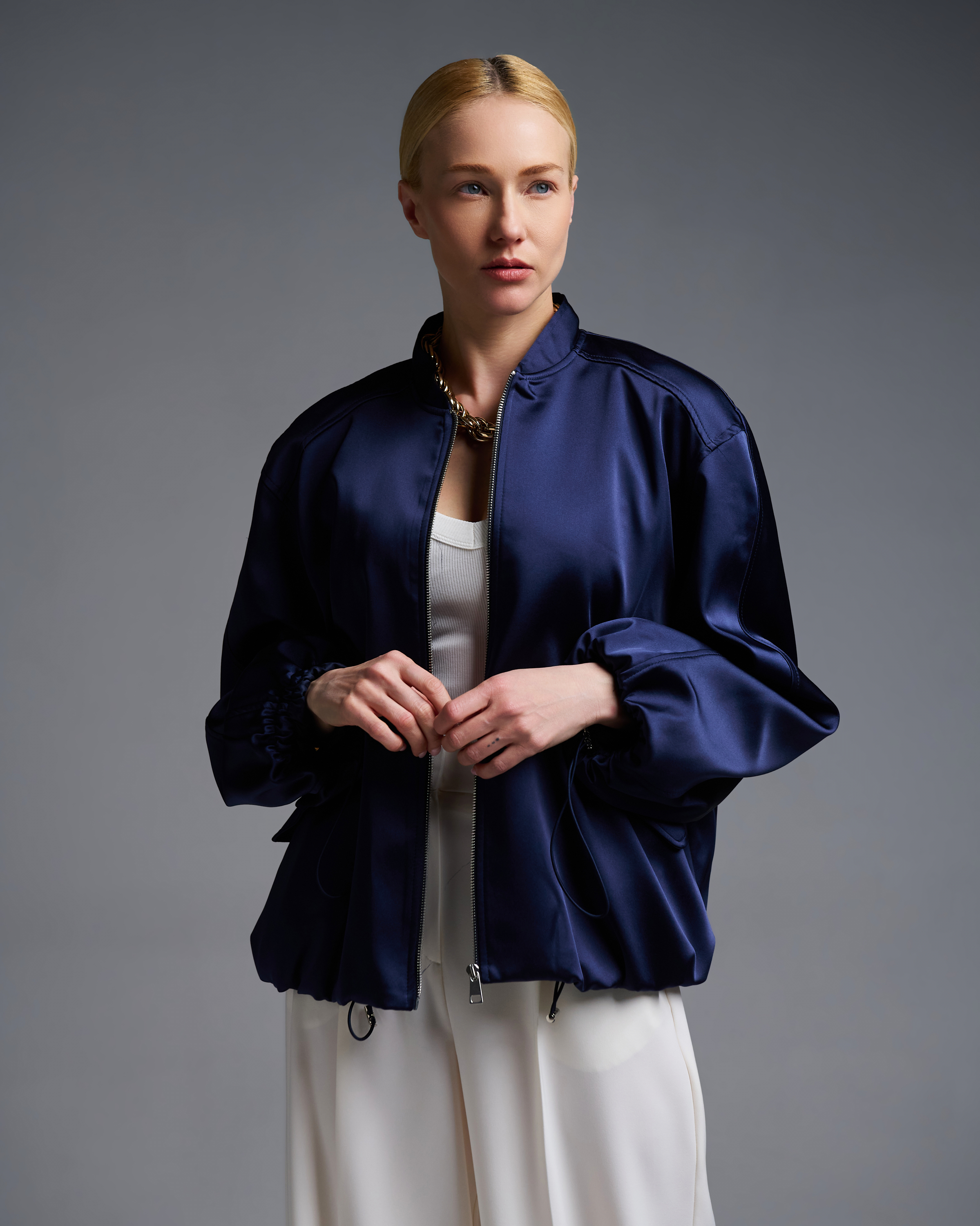 Μπλε σατέν Μπουφάν bomber Vicolo - 1