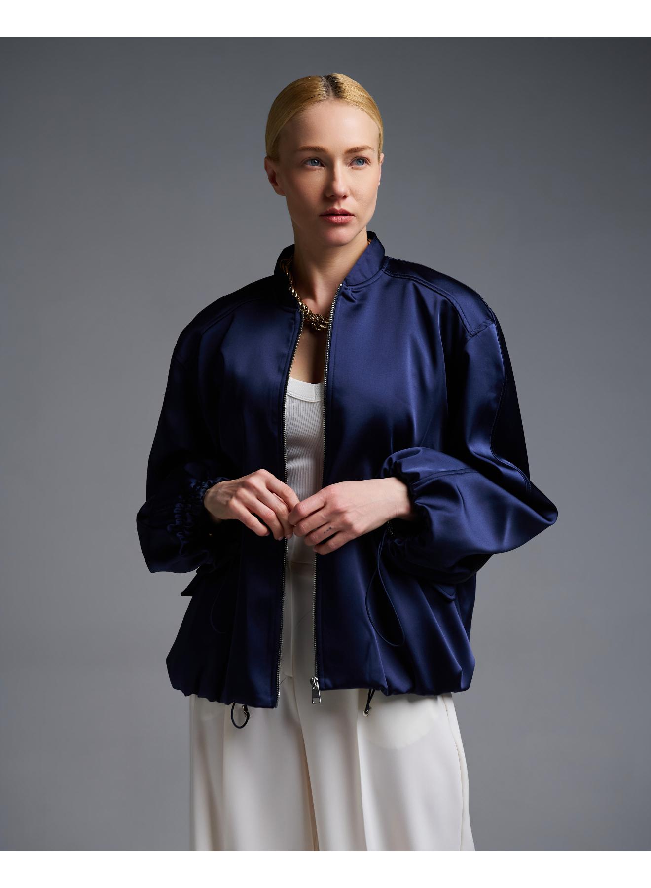 Μπλε σατέν Μπουφάν bomber Vicolo - 2