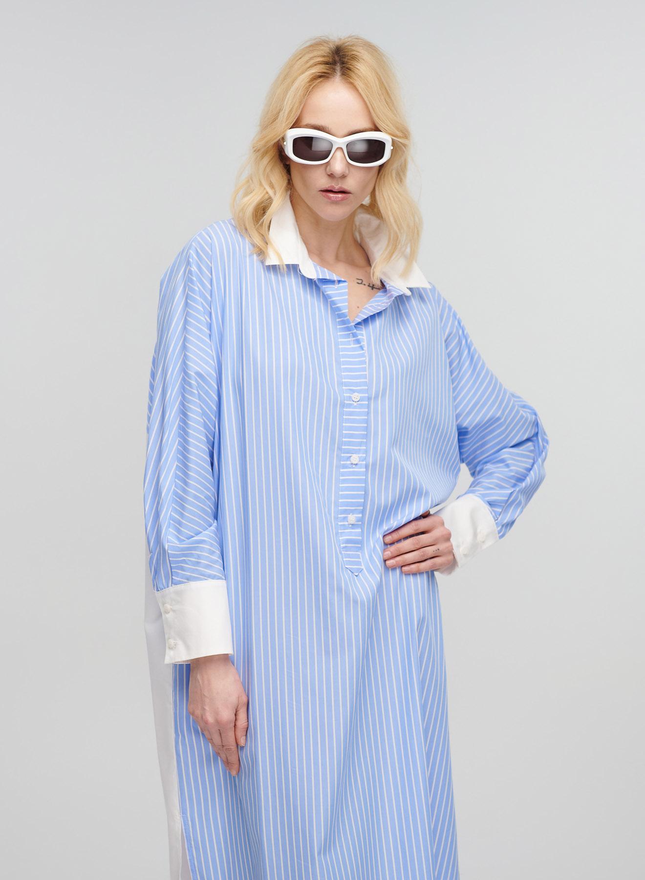 Light Blue-White asymmetrical Dress with stripes Milla - 2