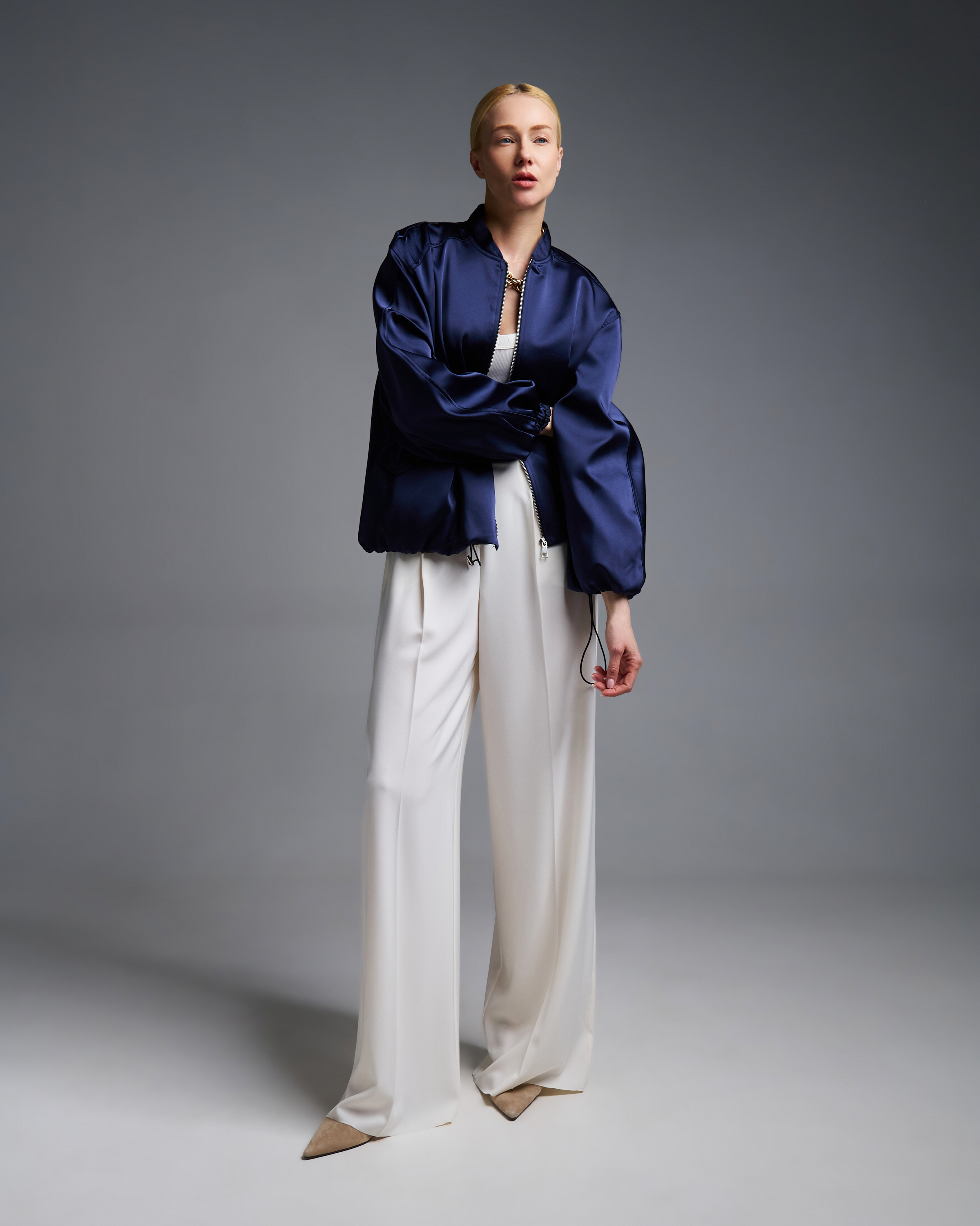 Μπλε σατέν Μπουφάν bomber Vicolo - 2