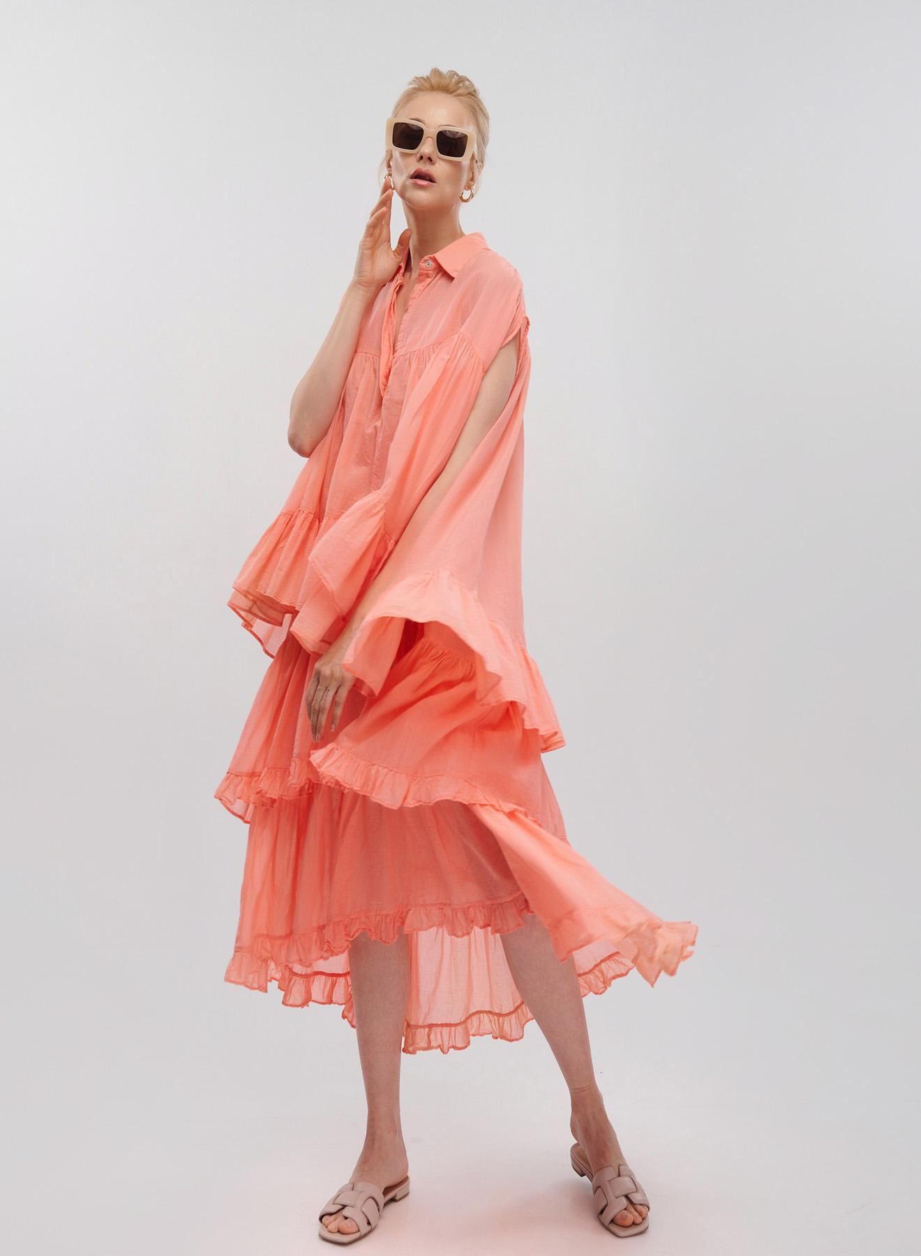 Coral voile midi Dress "KATE" Devotion Twins - 1