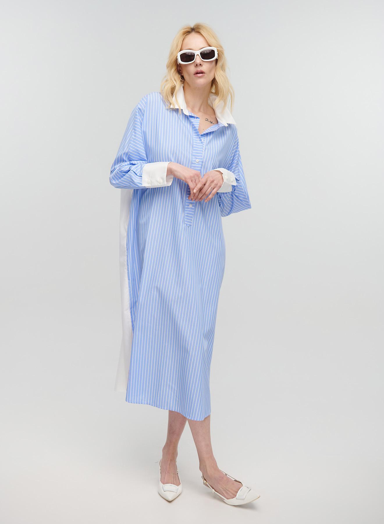 Light Blue-White asymmetrical Dress with stripes Milla - 3