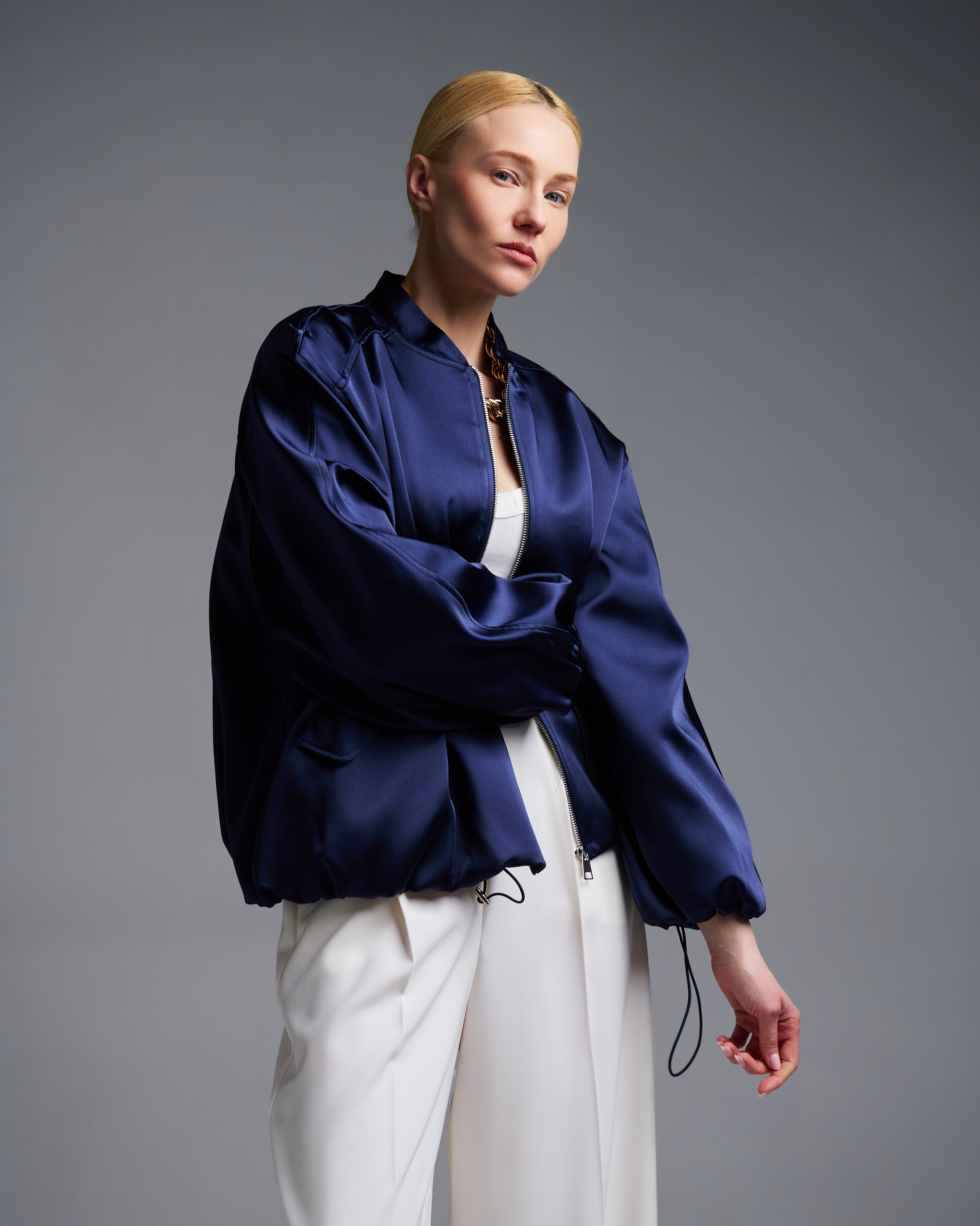 Μπλε σατέν Μπουφάν bomber Vicolo - 0