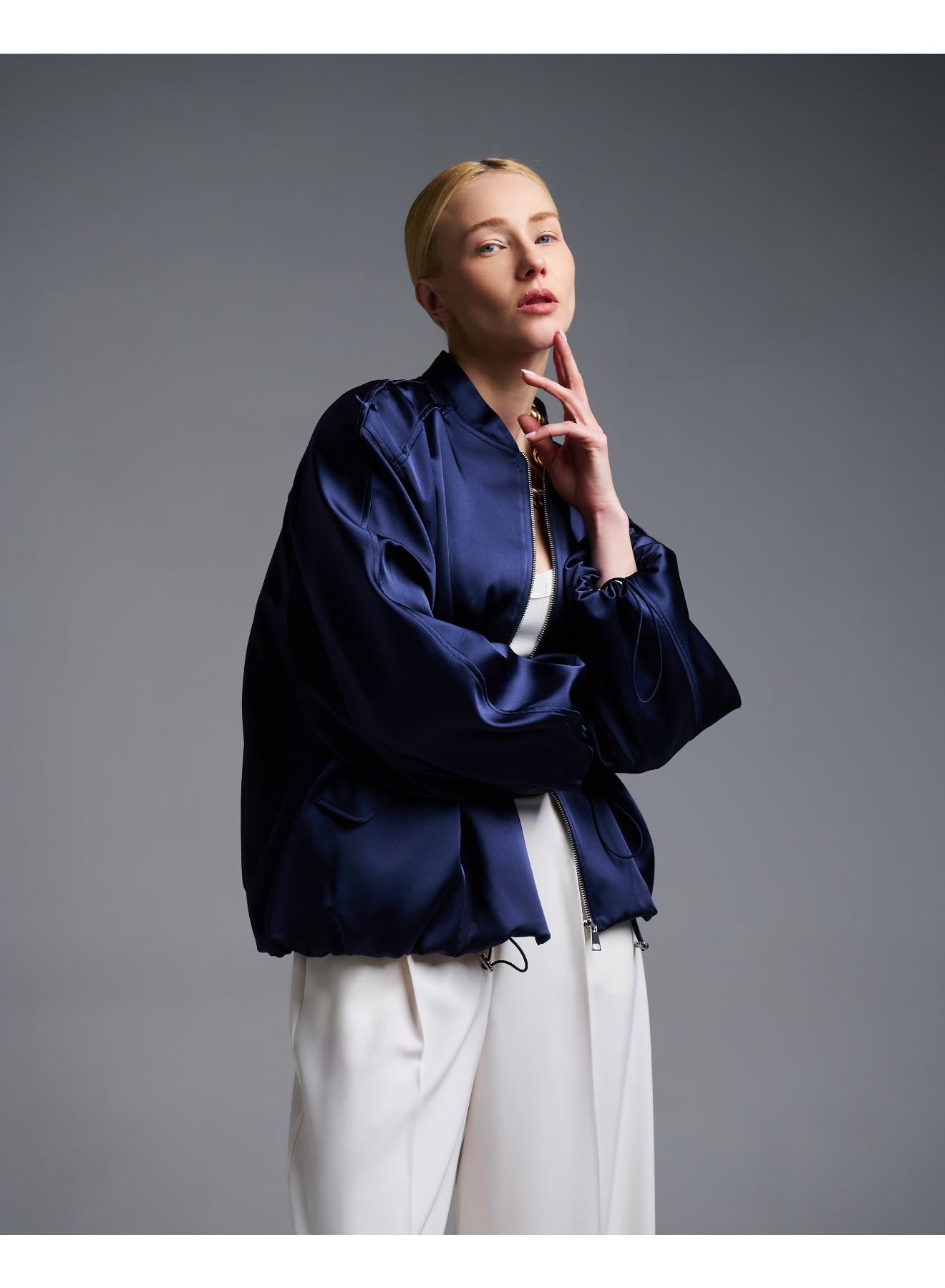 Μπλε σατέν Μπουφάν bomber Vicolo - 5