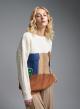 Ecru-Camel-Brown Sweater with round neckline and with decorative patches Jean Louis Francoise - 1