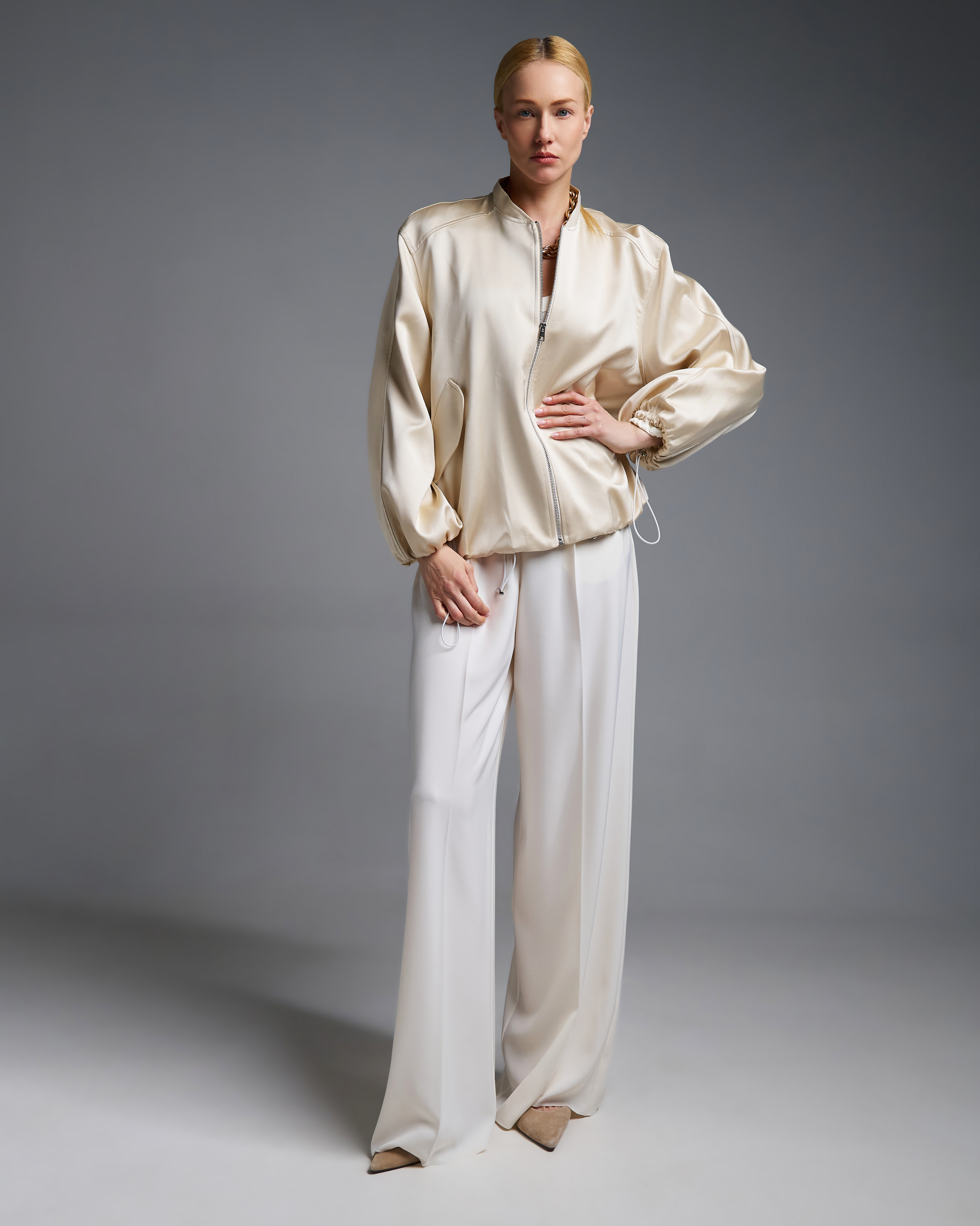 Εκρού σατέν Μπουφάν bomber Vicolo - 2