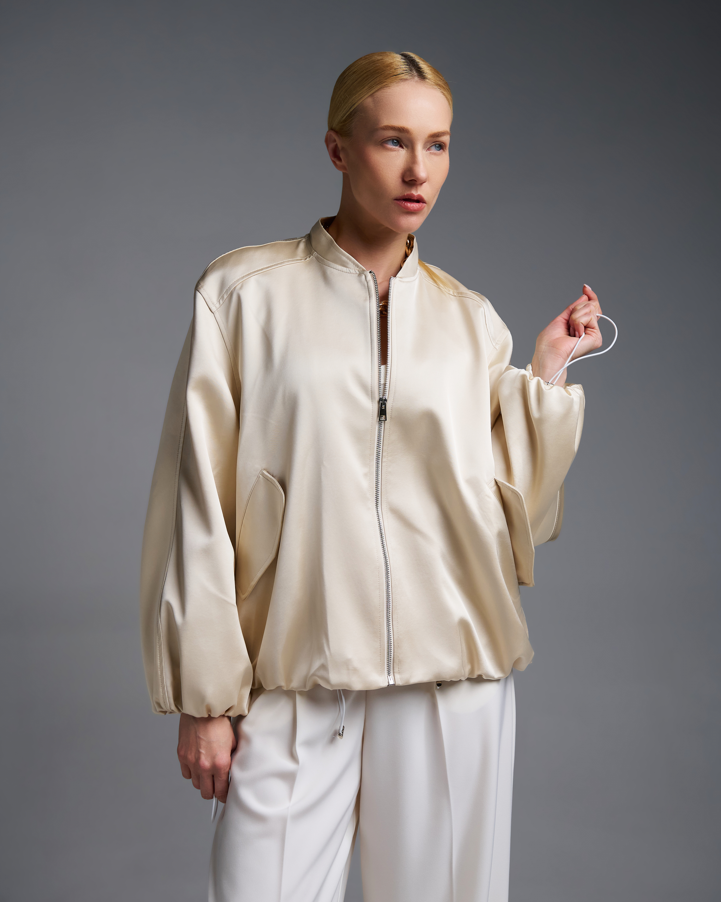 Εκρού σατέν Μπουφάν bomber Vicolo - 0