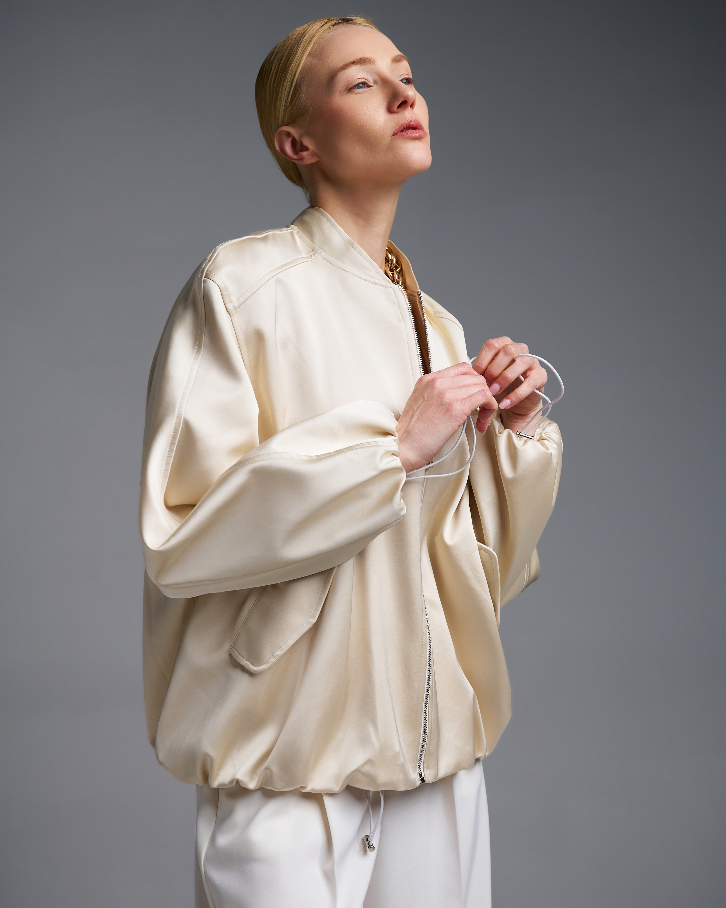 Εκρού σατέν Μπουφάν bomber Vicolo - 3