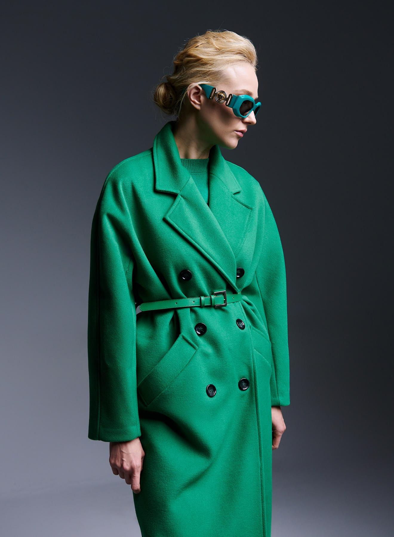 Long oversized solid-colour double-breasted coat with belt - 3
