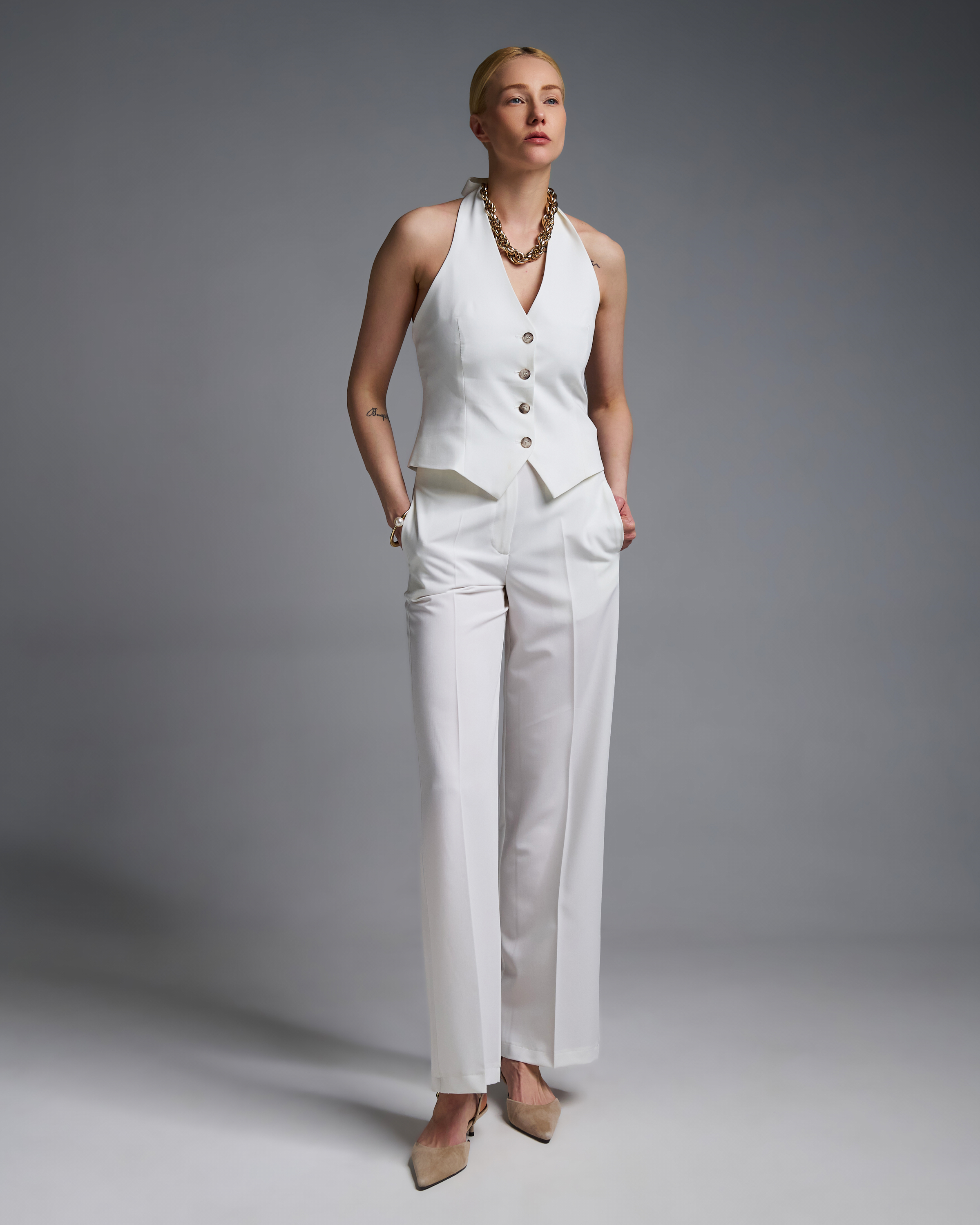 Λευκό Γιλέκο με ανοιχτή πλάτη Vicolo - 3