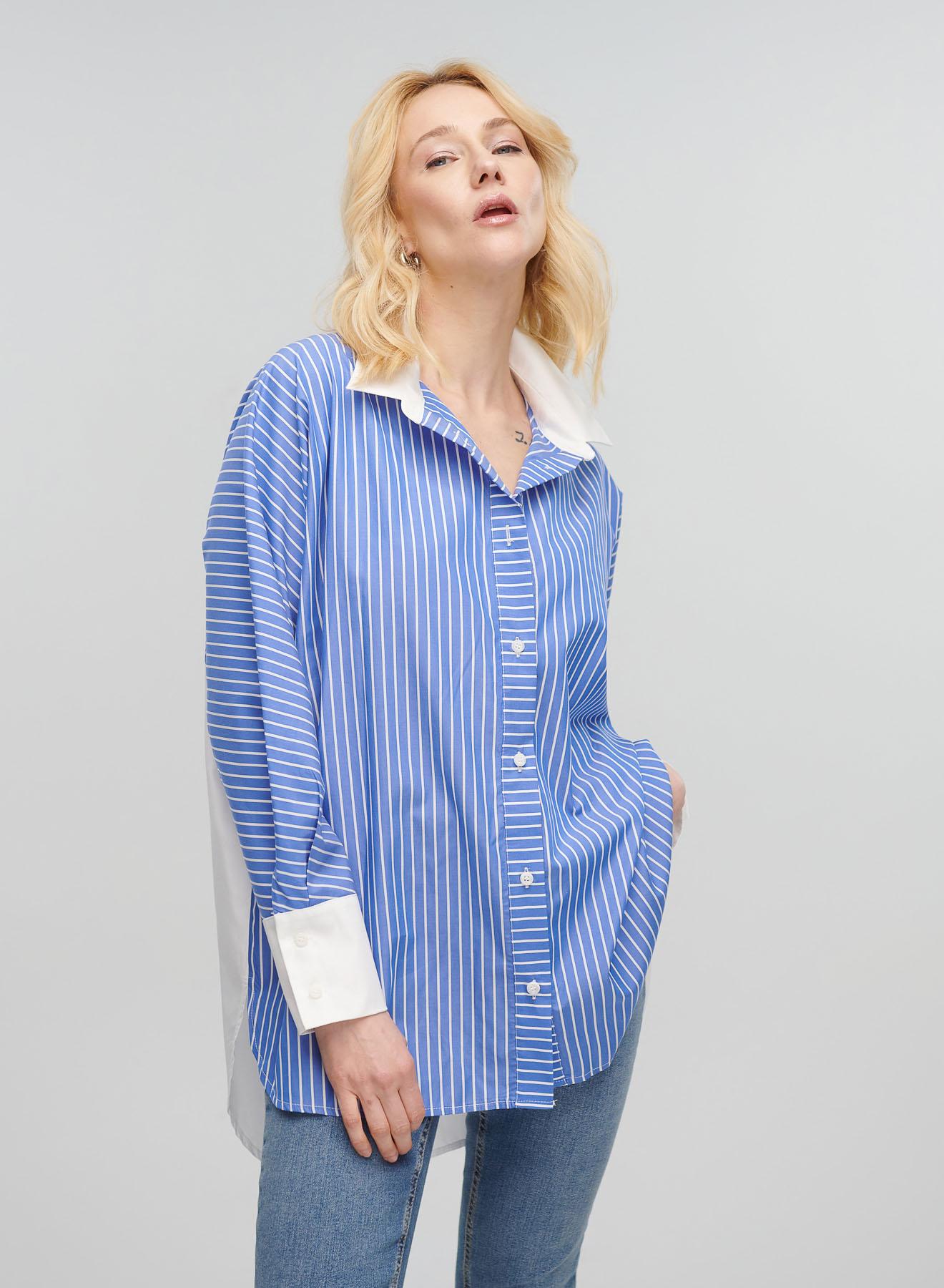 Dark Blue-White asymmetrical Shirt with stripes Milla - 1