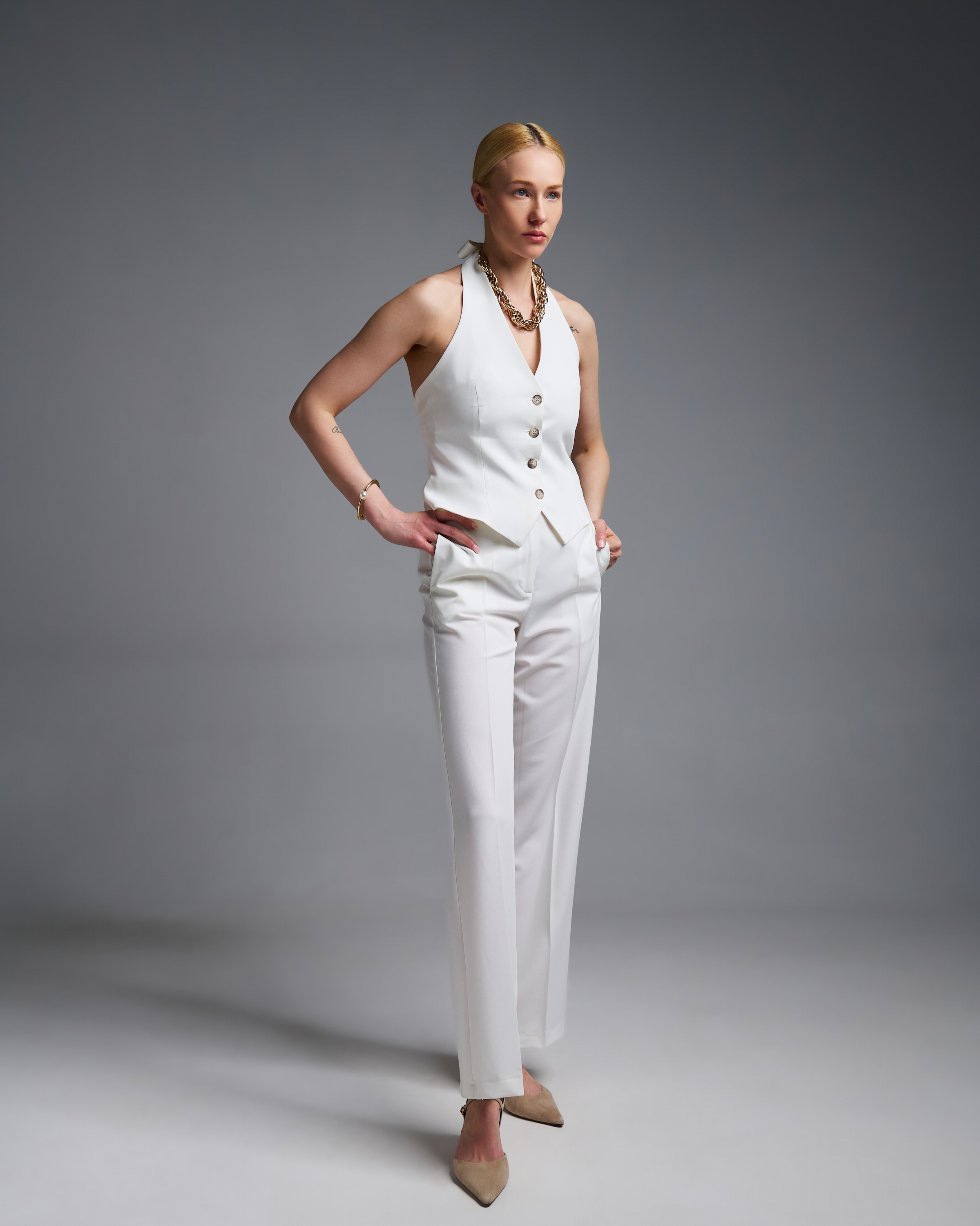 Λευκό Γιλέκο με ανοιχτή πλάτη Vicolo - 4