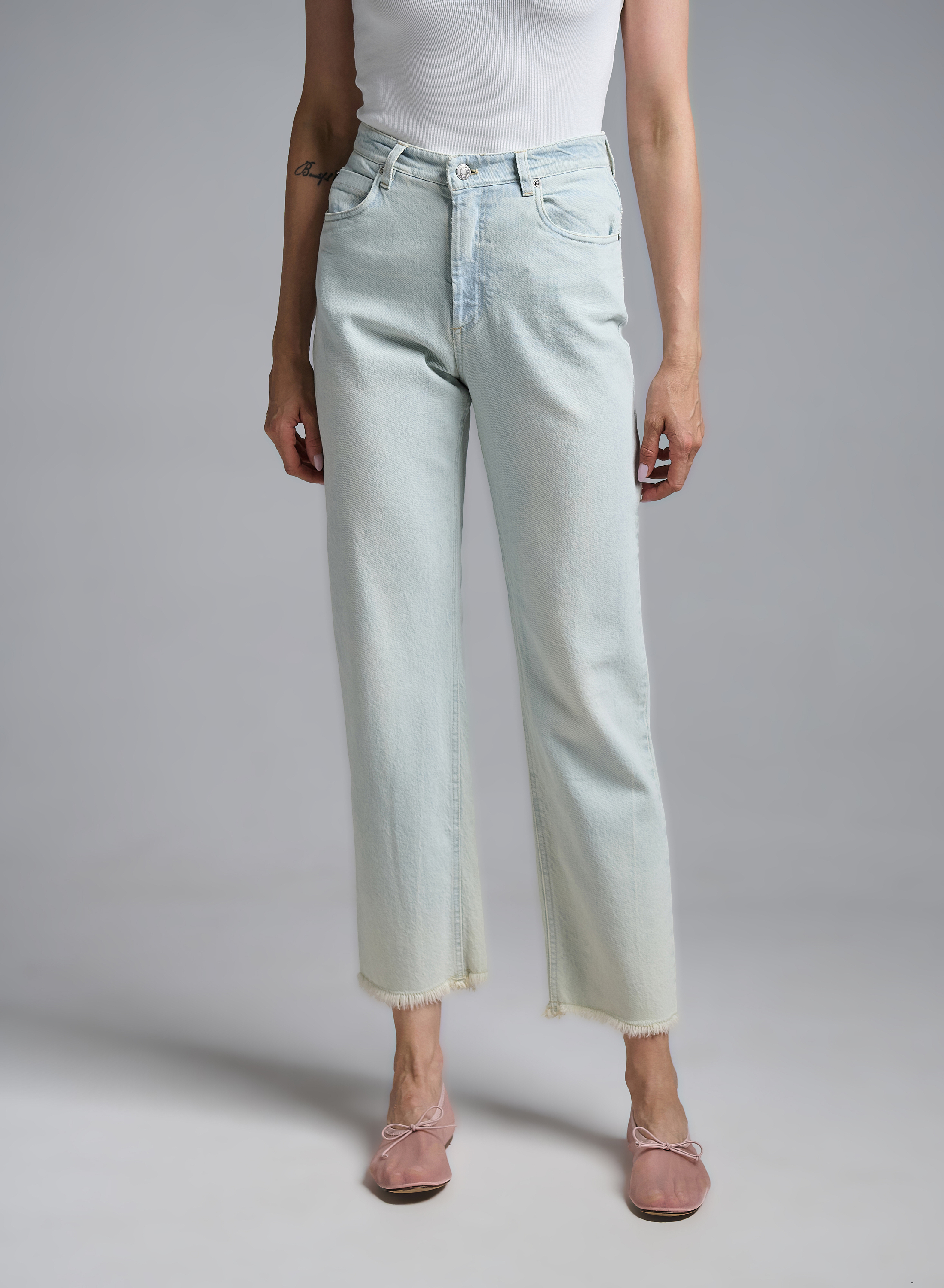 Light Blue denim Trousers with frayed hem Tensione In - 2