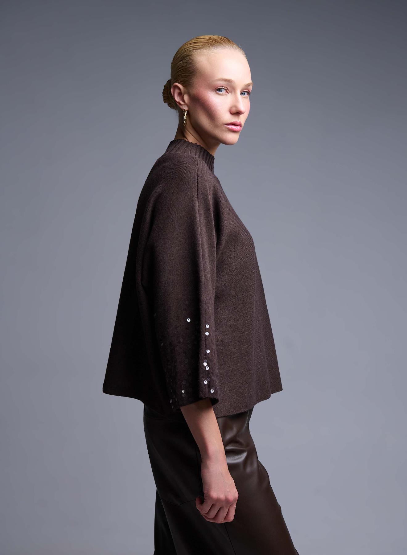 Brown Sweater with three quarters sleeves with sequins Valentina Milano - 4