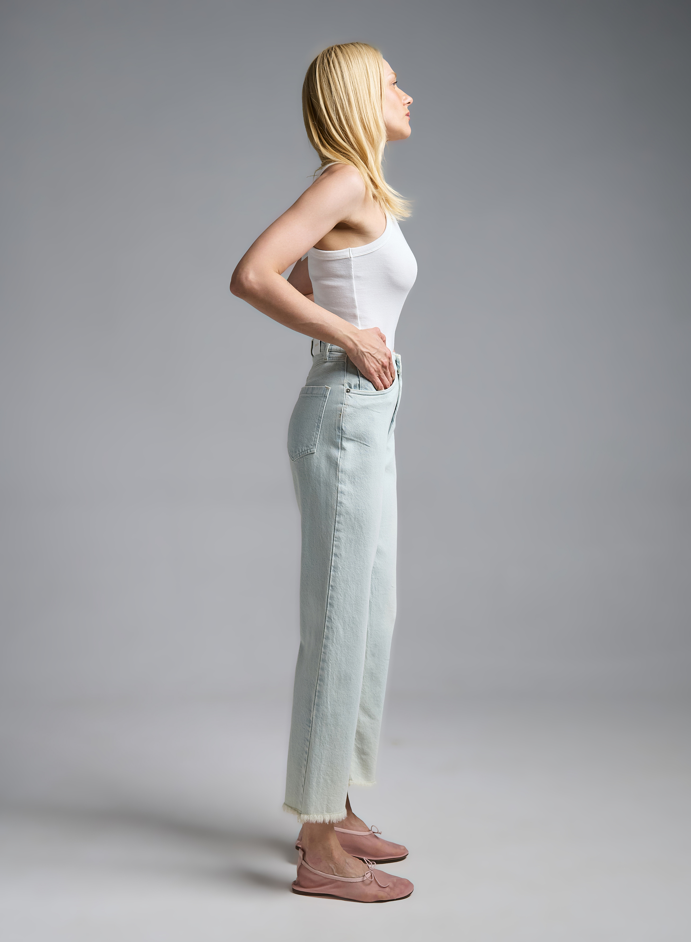 Light Blue denim Trousers with frayed hem Tensione In - 4