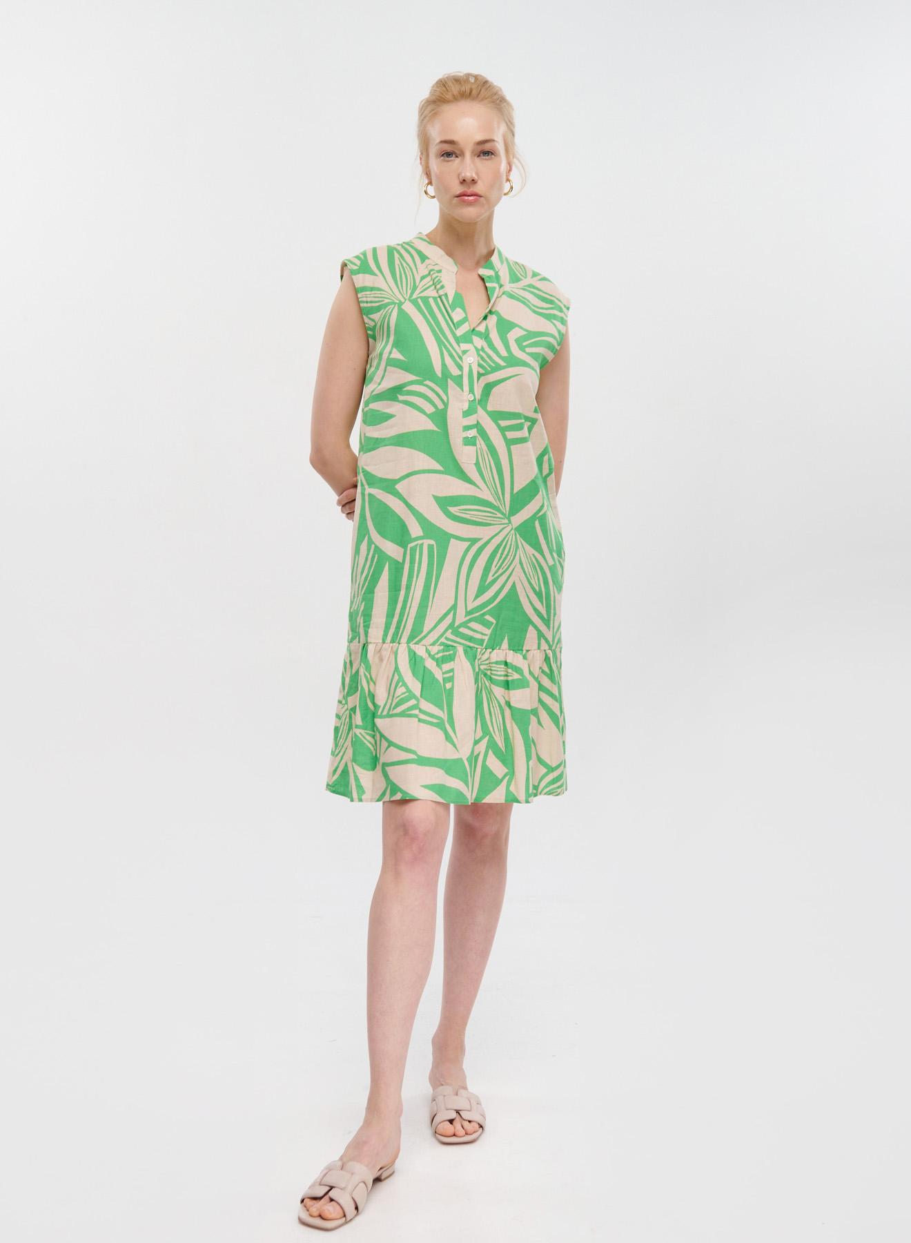 Beige-Green sleveeless printed Dress Emme Marella - 2