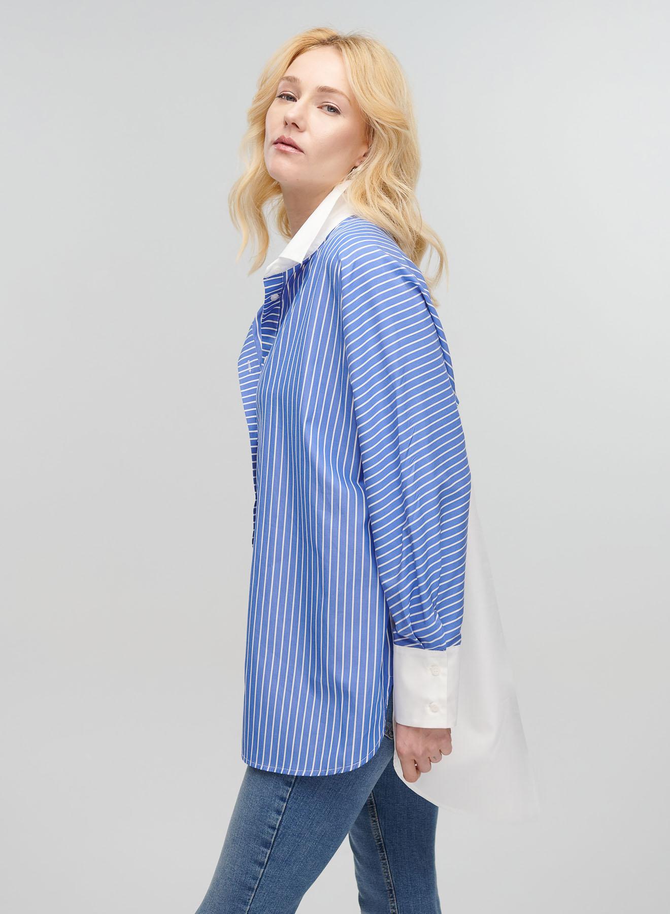 Dark Blue-White asymmetrical Shirt with stripes Milla - 4