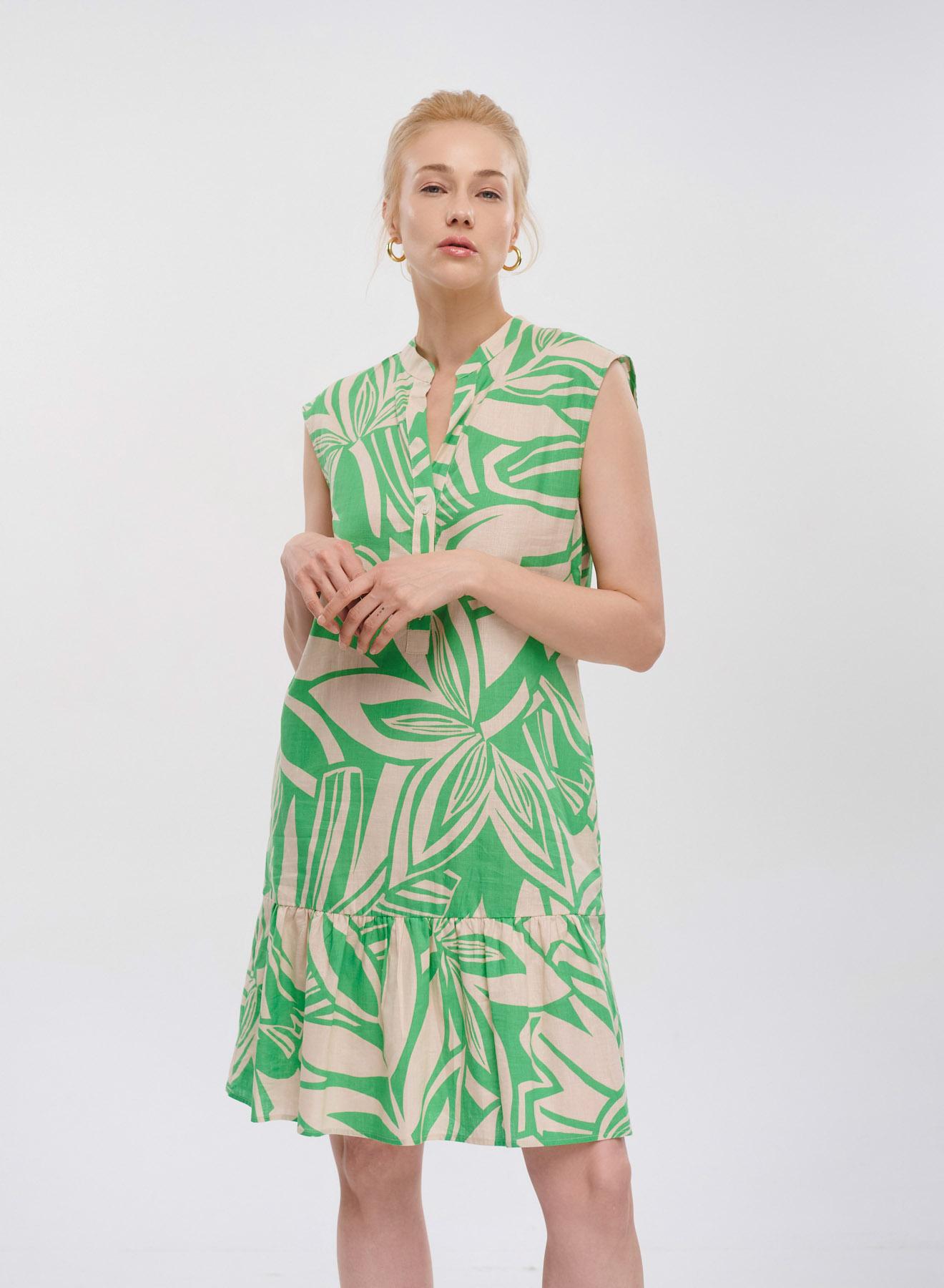 Beige-Green sleveeless printed Dress Emme Marella - 3