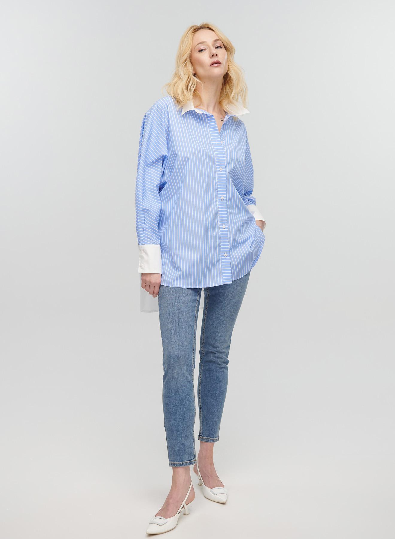 Light Blue-White asymmetrical Shirt with stripes Milla - 4