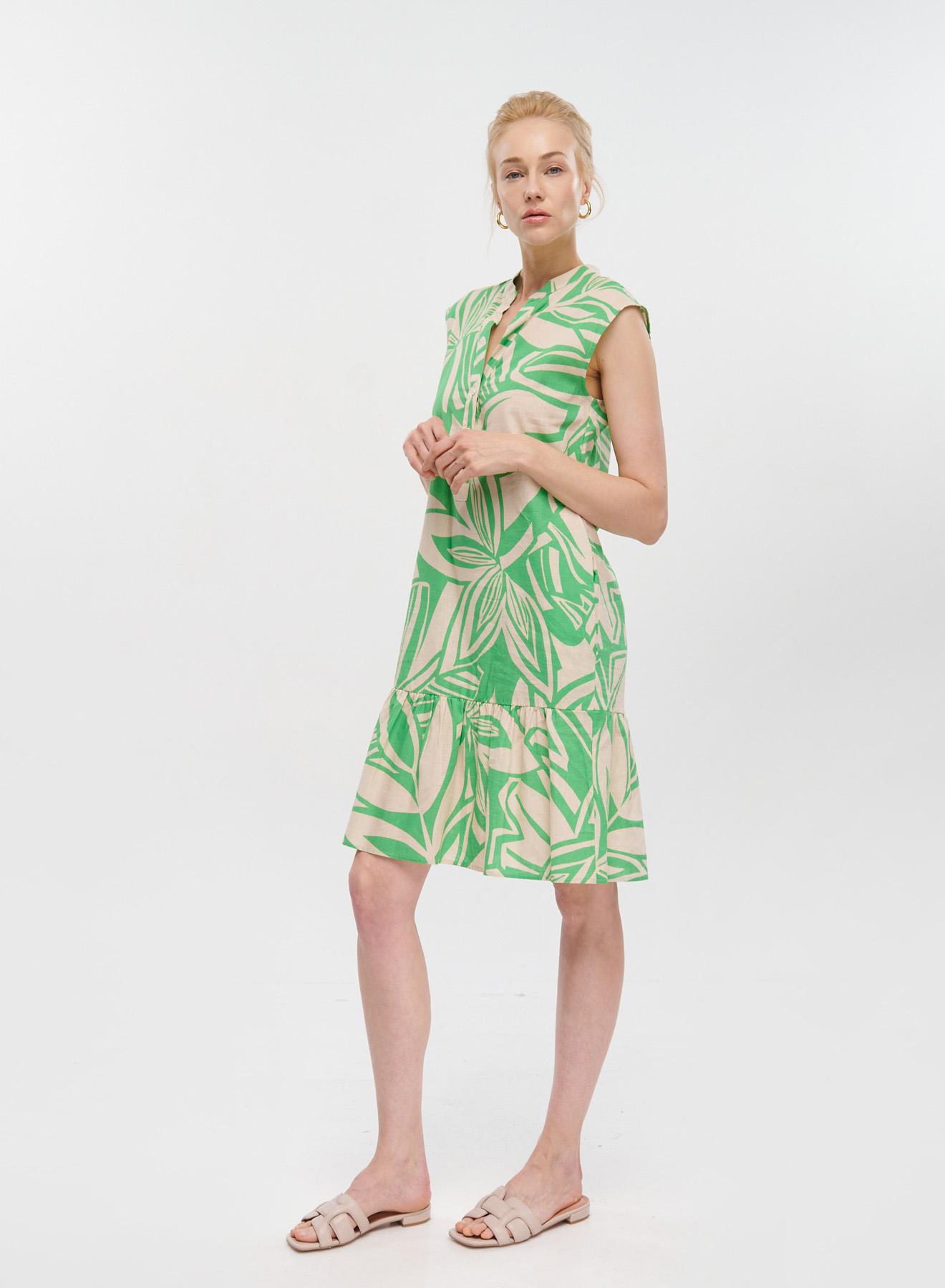 Beige-Green sleveeless printed Dress Emme Marella - 1