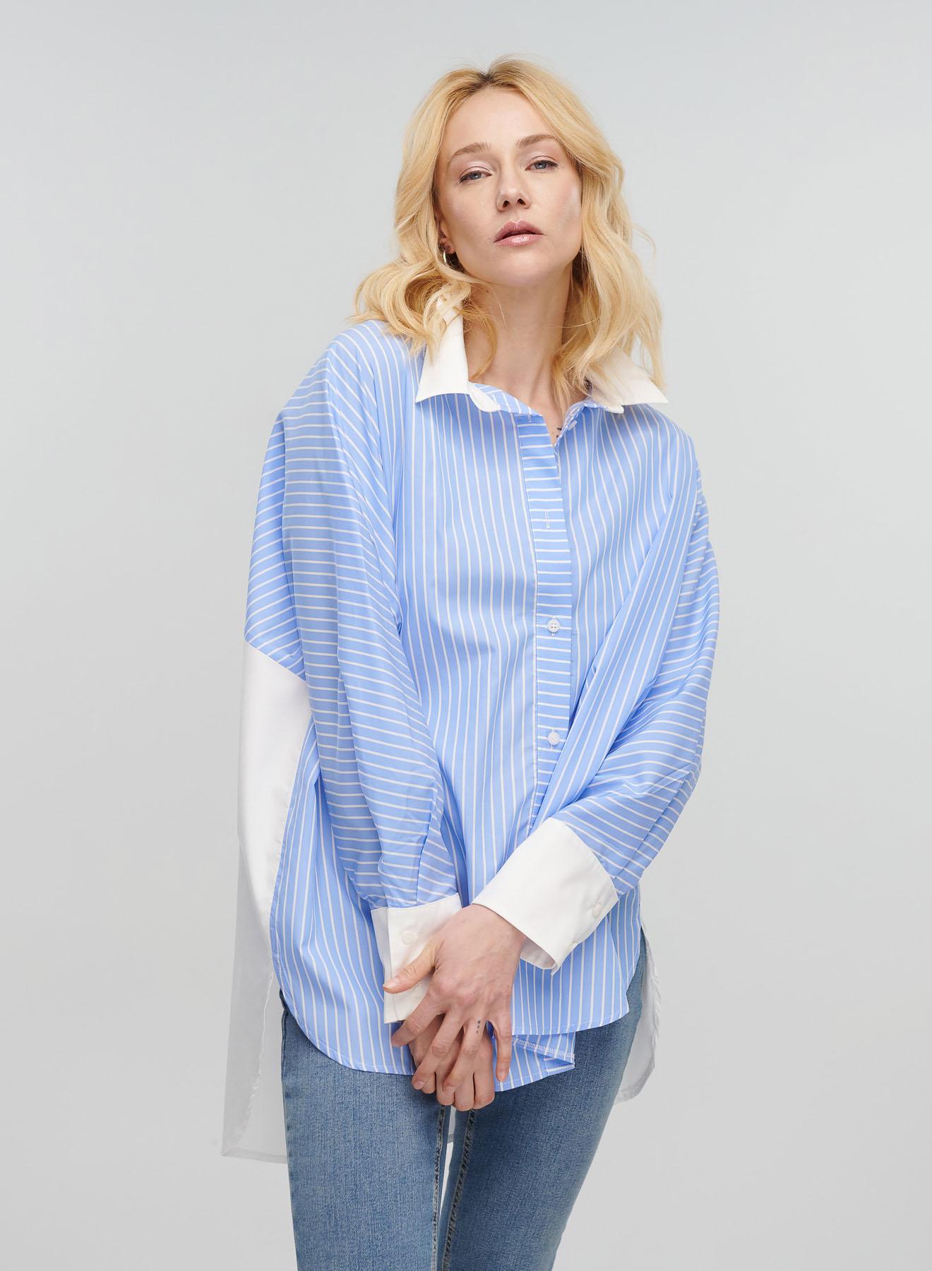 Light Blue-White asymmetrical Shirt with stripes Milla - 1
