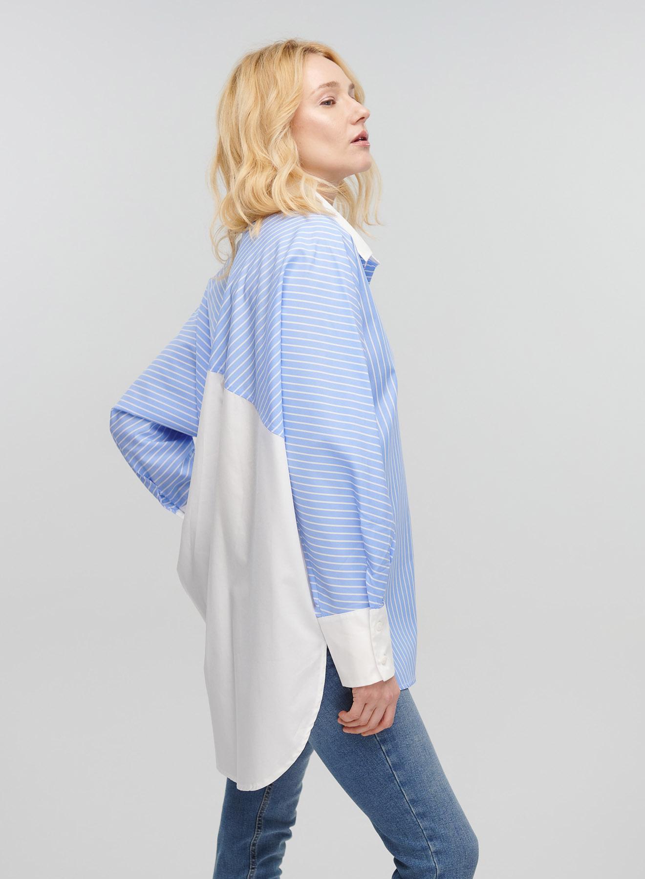 Light Blue-White asymmetrical Shirt with stripes Milla - 2